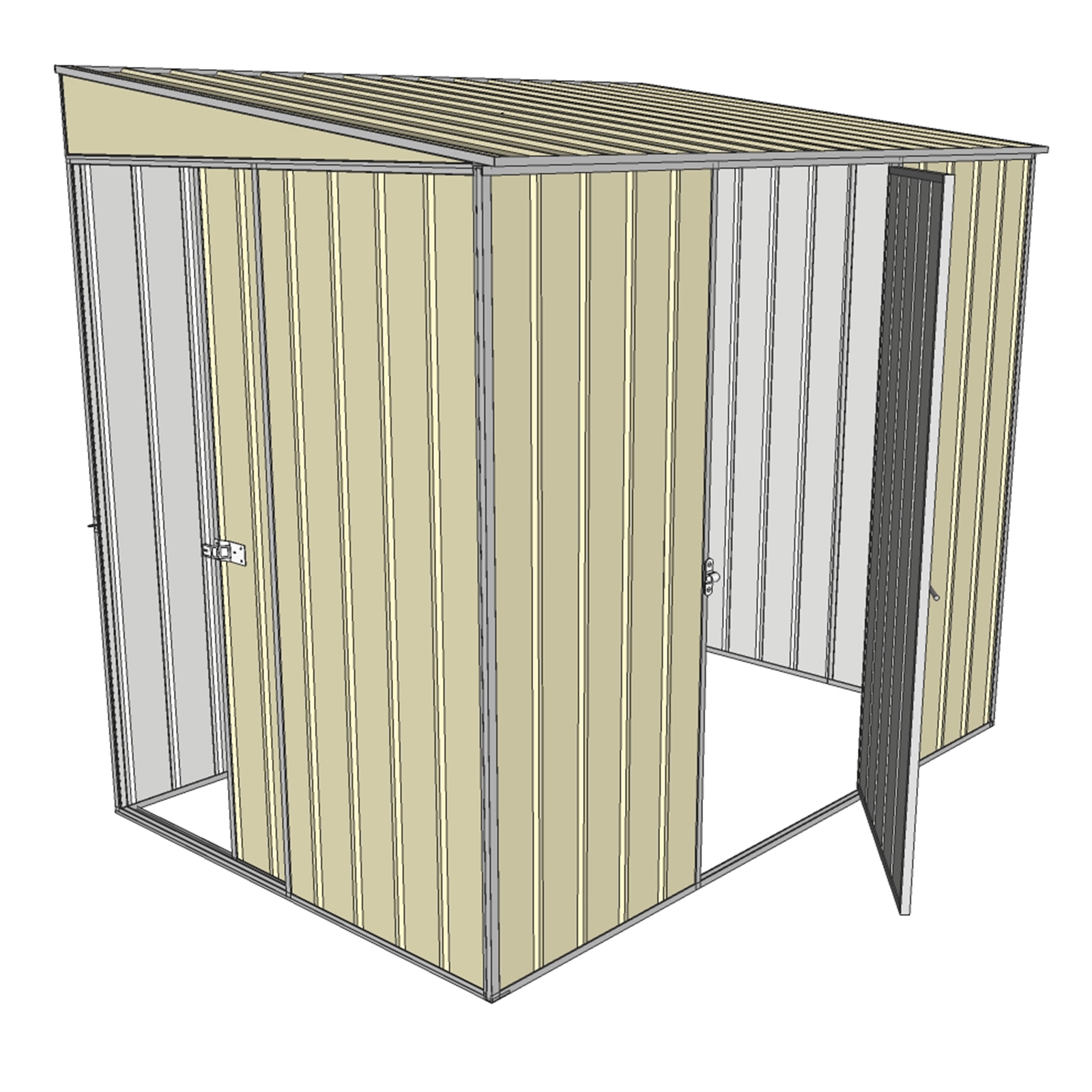 Build-a-Shed 2.3 x 1.5m Cream Skillion Single Dual Door Narrow Shed
