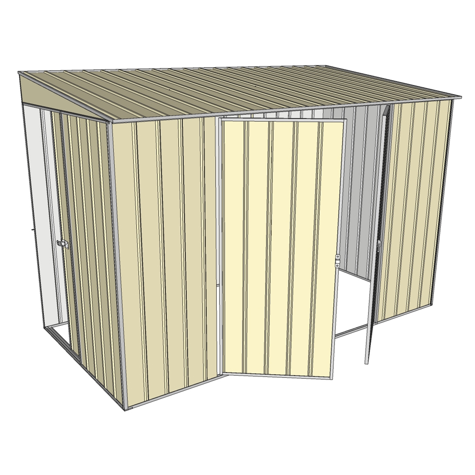 Build-a-Shed 1.5 x 3.0m Cream Skillion Single Sliding And Double Hinged Doors Narrow Shed