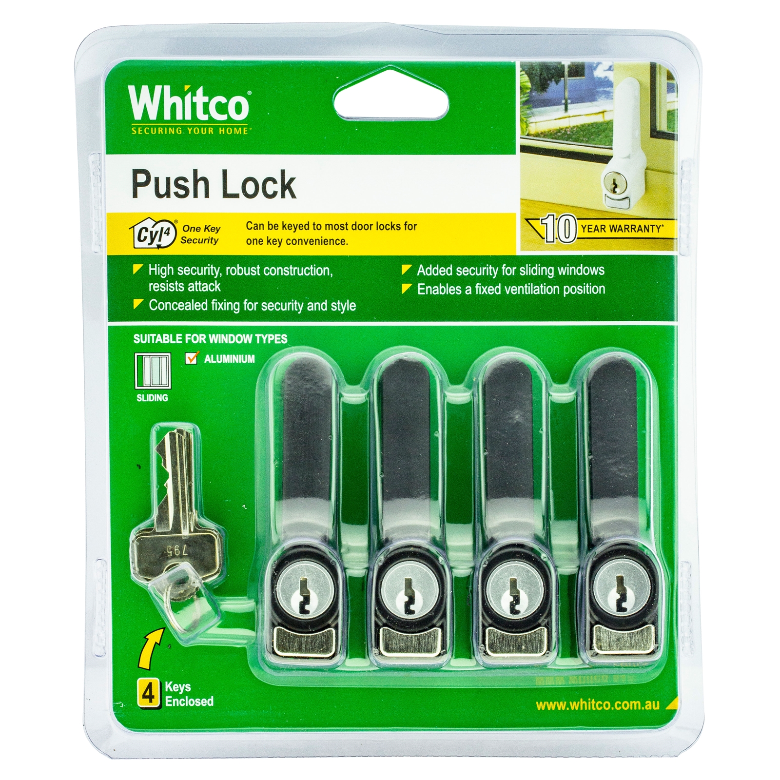Whitco Black CYL4 Sliding Window Lock - 4 Pack