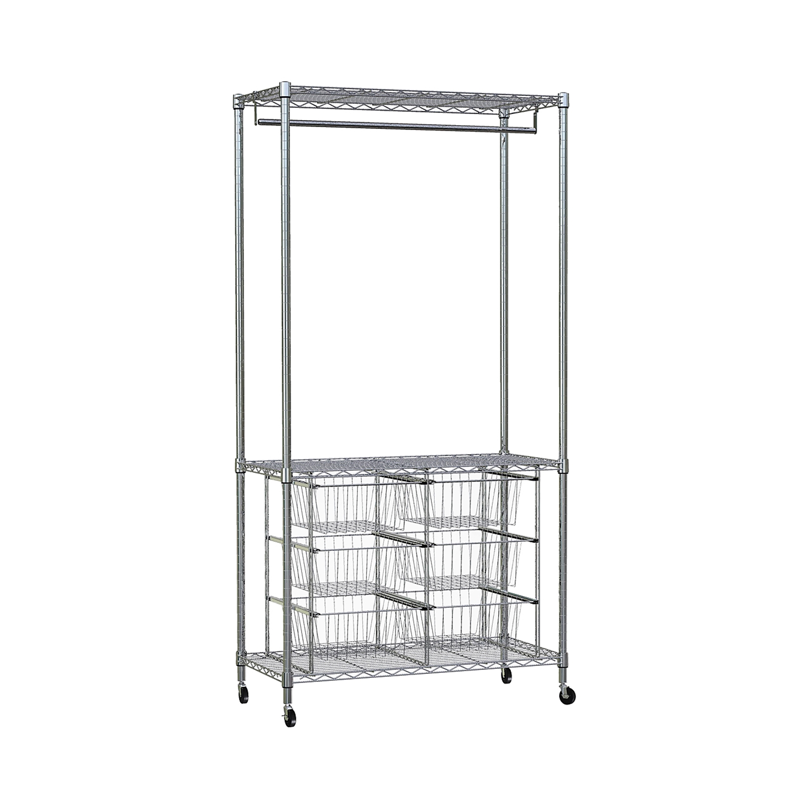 Pinnacle 910 x 460 x 1785mm Chrome Wire Wardrobe With 6 Baskets