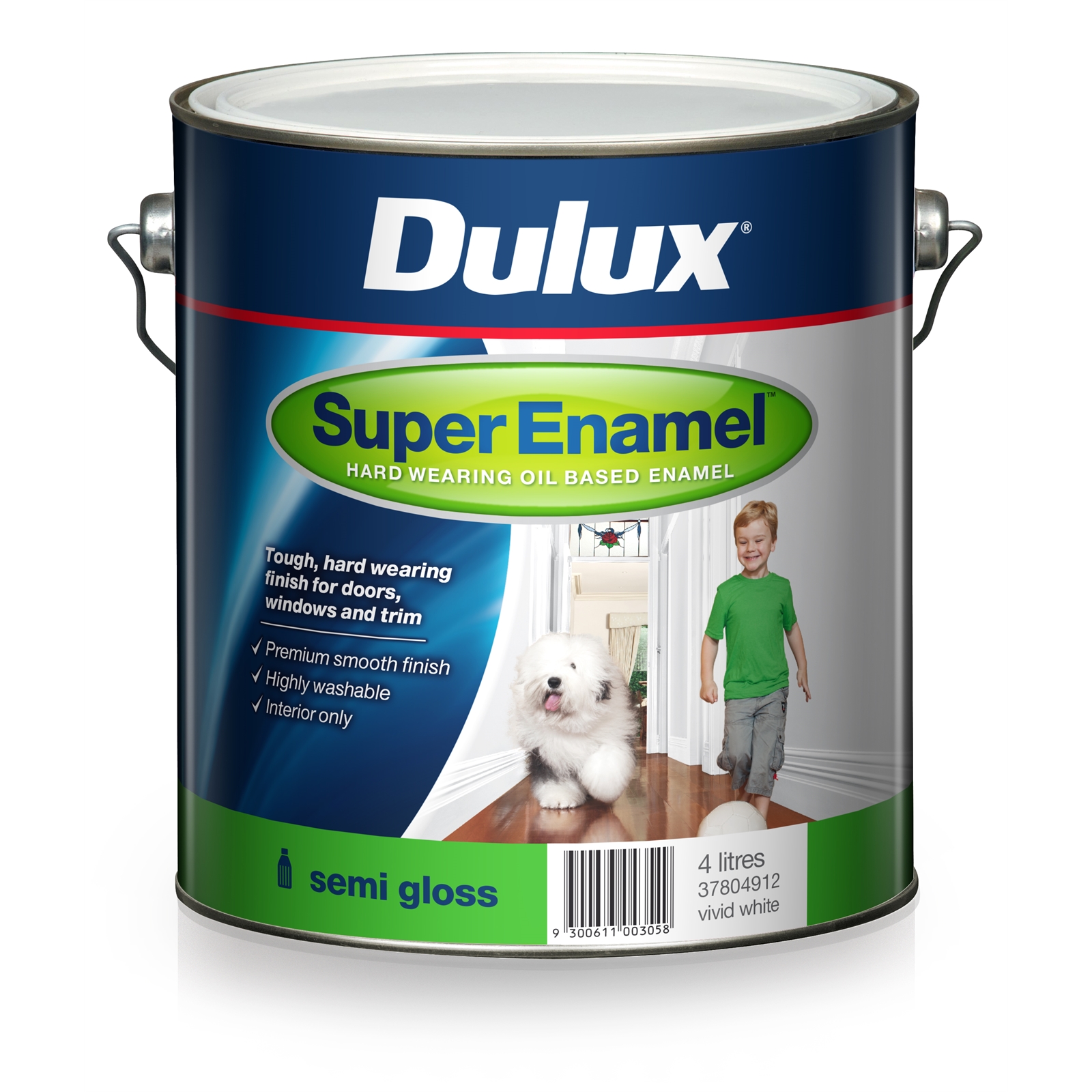 Dulux Super Enamel 4L Semi Gloss Vivid White Enamel Paint