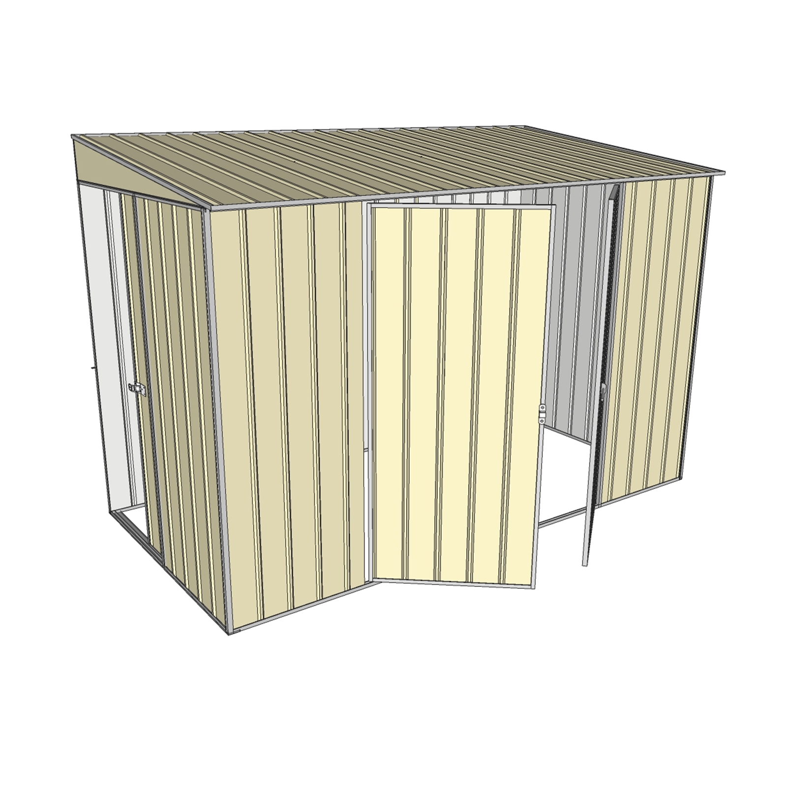 Build-a-Shed 3.0 x 2.0 x 1.5m Cream Double Hinge and Single Sliding Door Narrow Skillion Shed