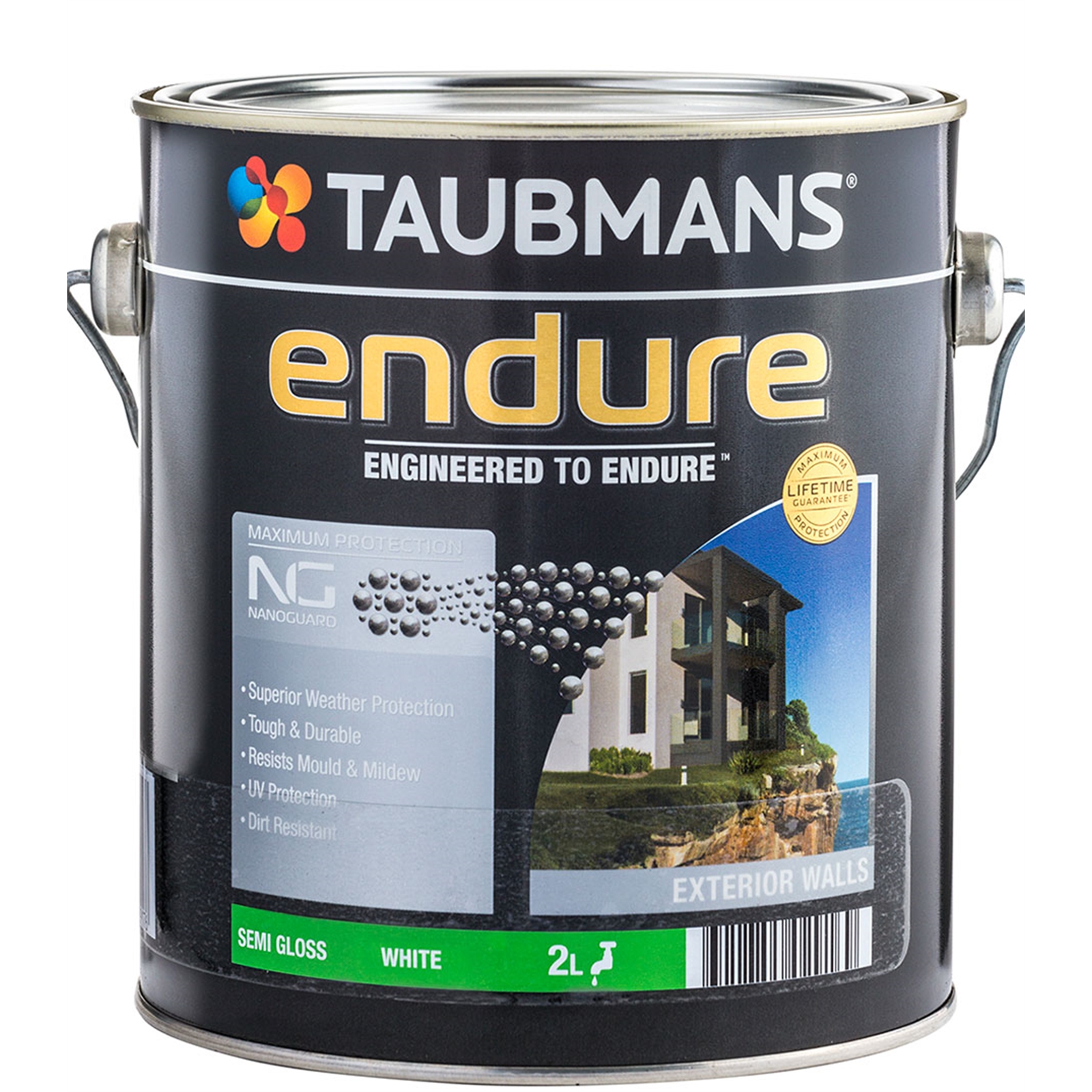 Taubmans Endure 2L White Semi Gloss Exterior Paint