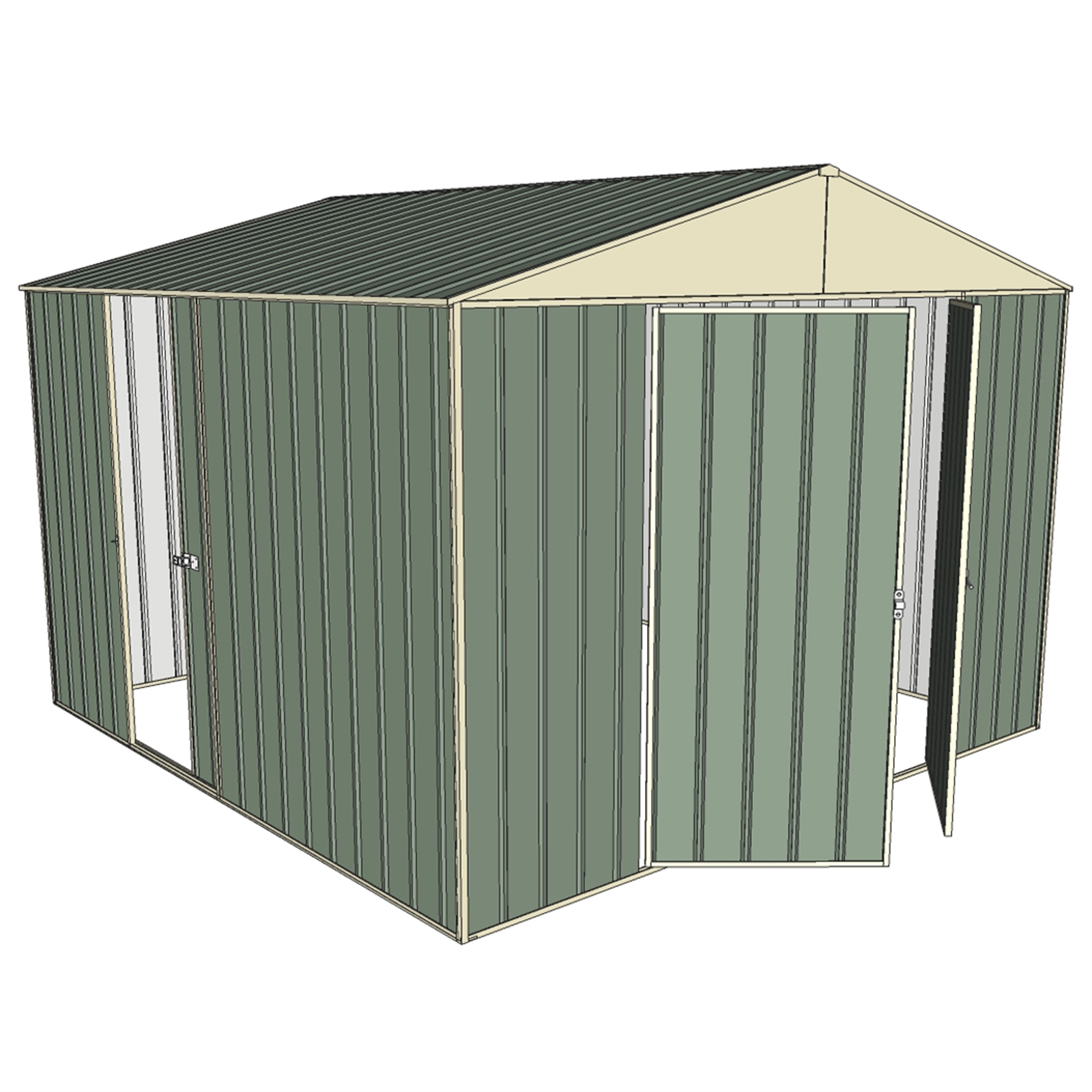 Build-a-Shed 3.0 x 2.3 x 3.0m Green Double Hinge and Single Sliding Door Shed