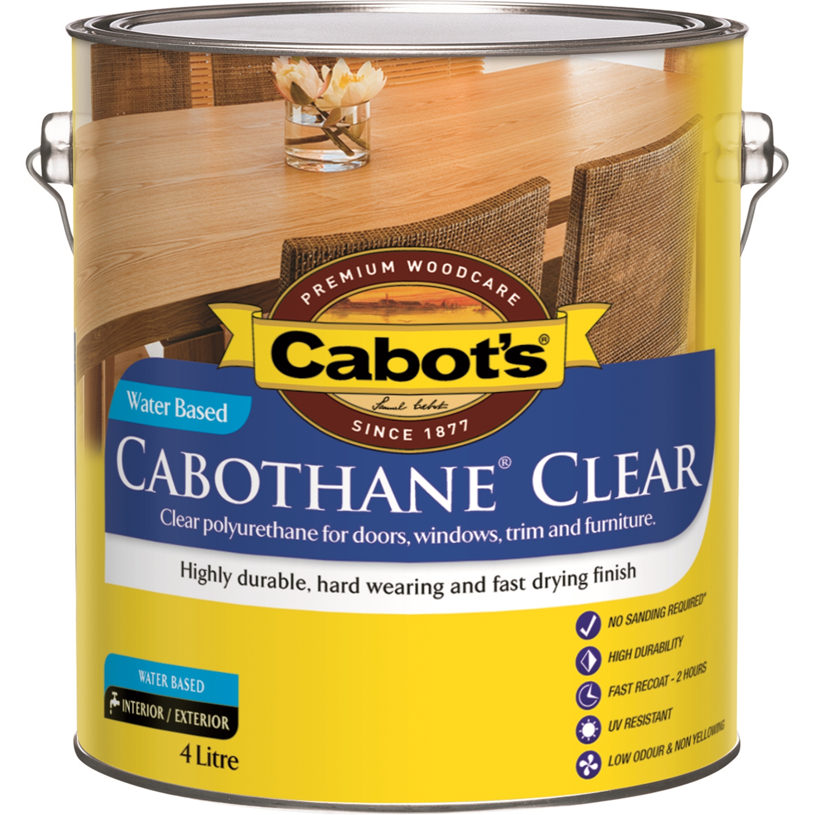 Cabots 4L Cabothane Clear Matt Water Based Polyurethane Varnish