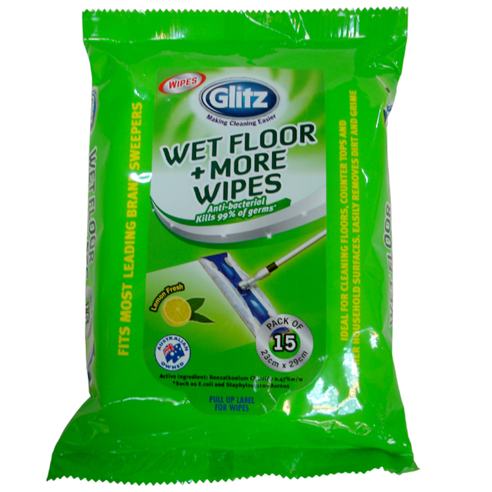 Glitz Wet Floor And More Wipe - 15 Pack