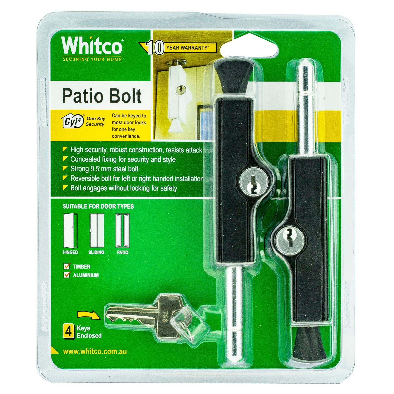 Whitco Black CYL4 Patio Bolt - 2 Pack