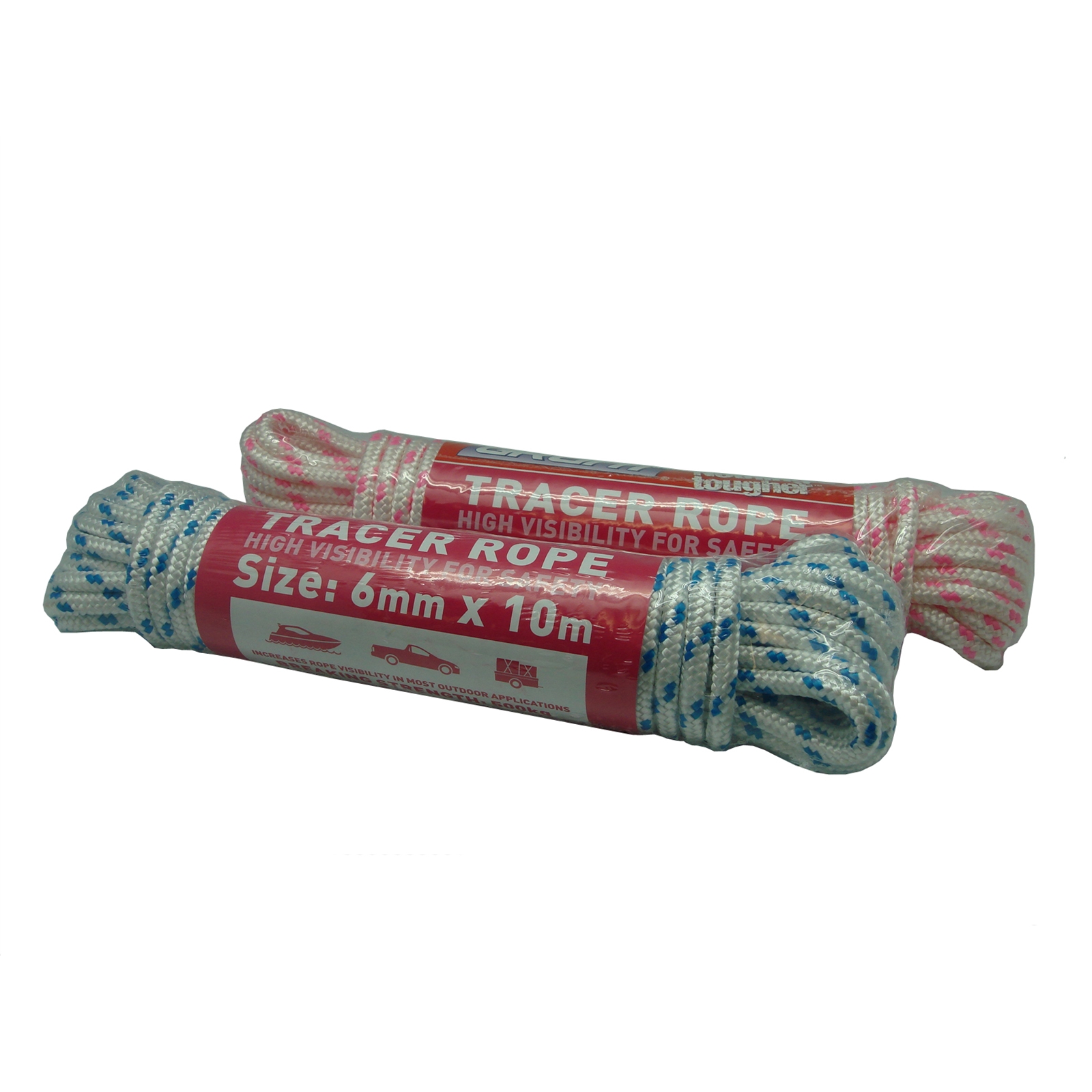 Grunt 6mm x 10m White With Pink / Blue Tracer Rope