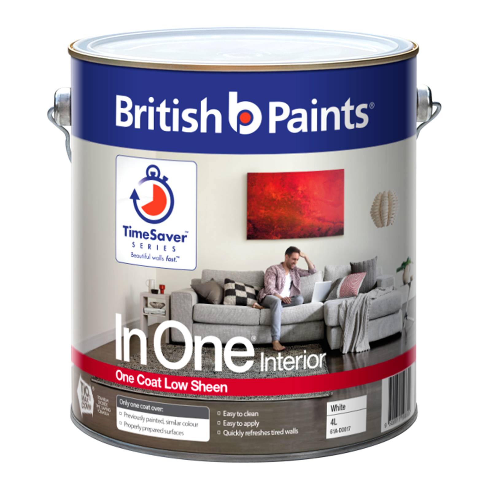 British Paints InOne 4L White Low Sheen Interior Paint