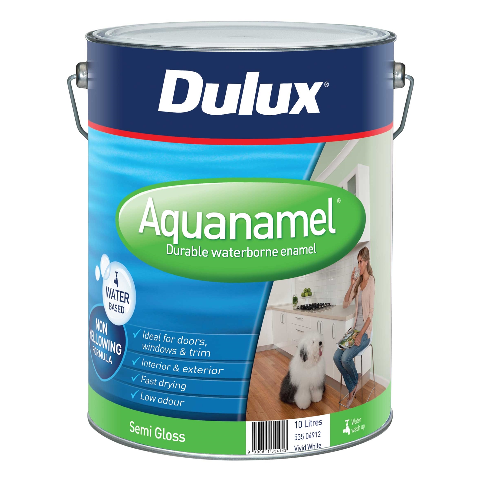Dulux Aquanamel 10L Semi Gloss Vivid White Enamel Paint