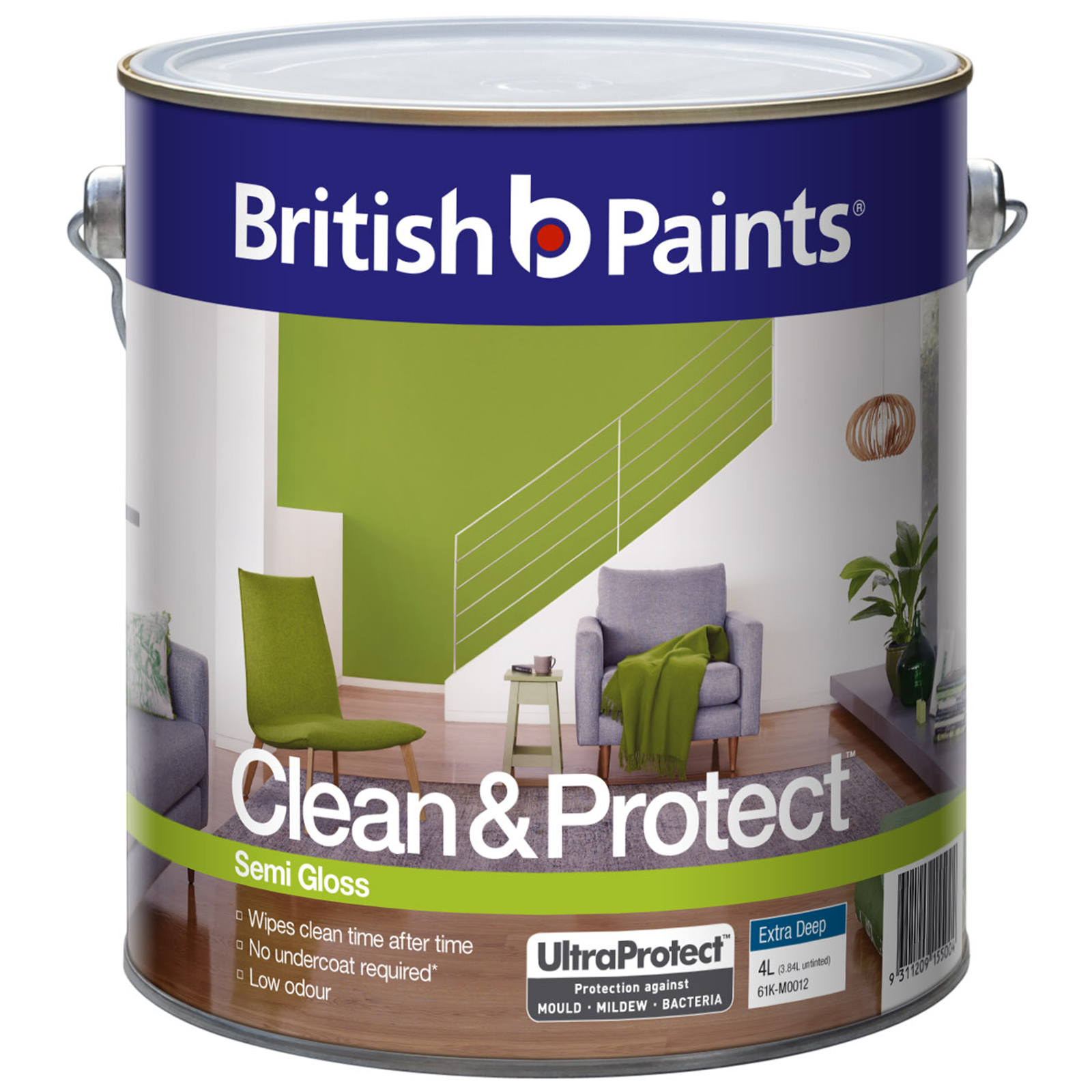 British Paints Clean & Protect 4L Semi Gloss Extra Deep Interior Paint