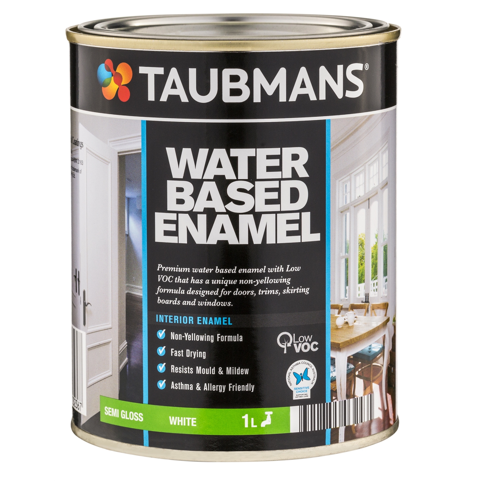 Taubmans 1L White Satin Water Based Enamel