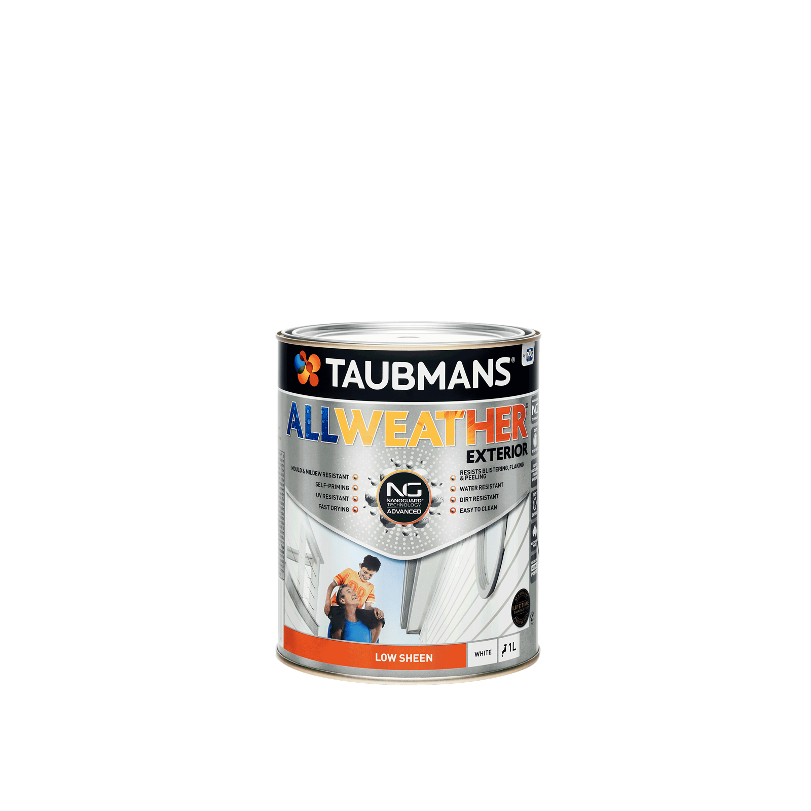 Taubmans 1L Low Sheen White All Weather® Exterior Paint