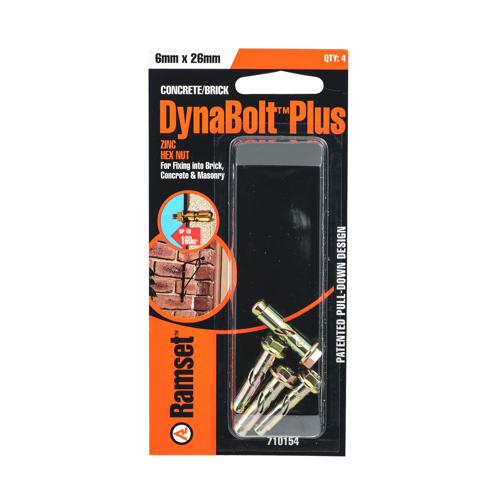 Ramset DynaBolt Plus 6 x 26mm Hex Nut Bolt - 4 Pack