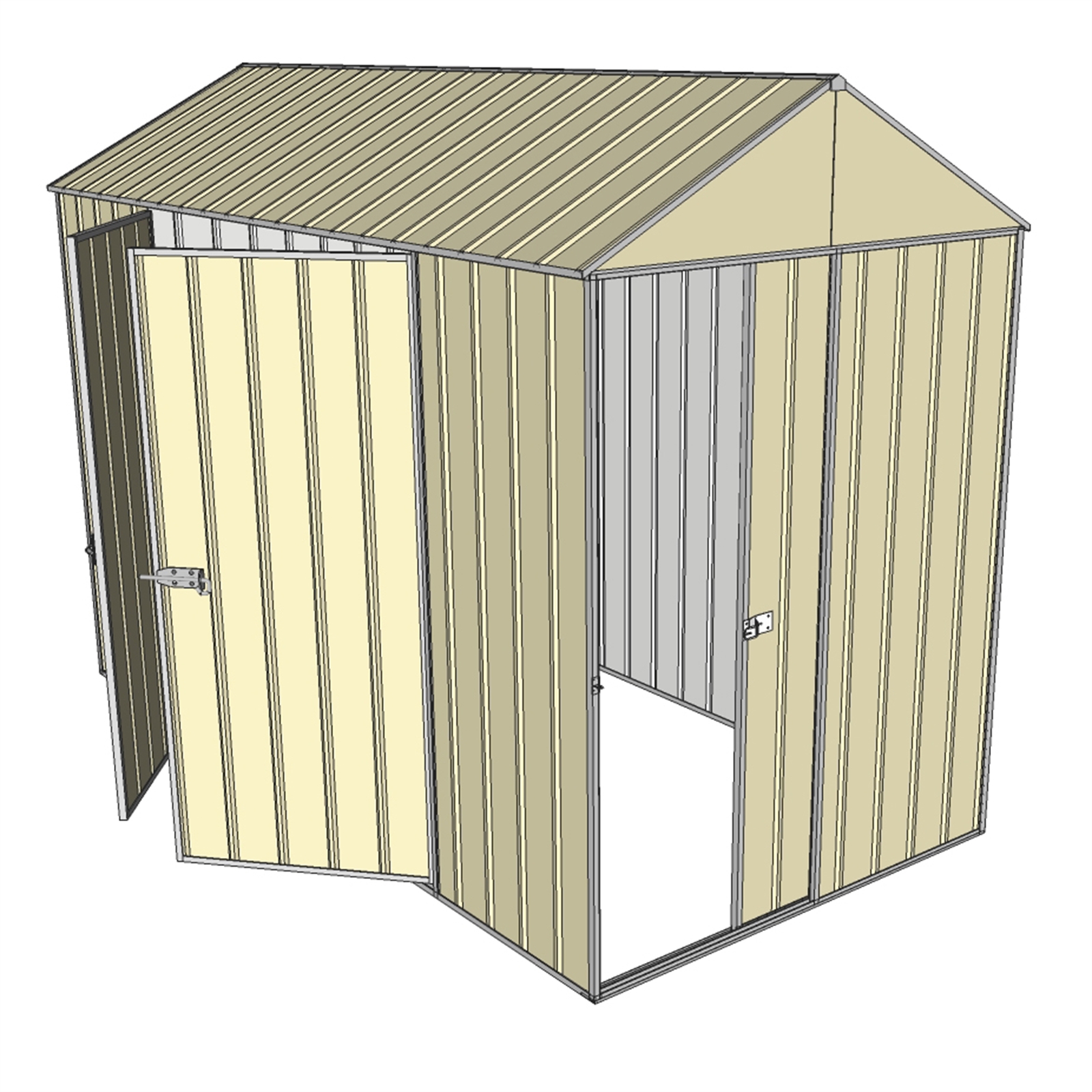 Build-a-Shed 1.5 x 3.0m Cream Front Gable Single Sliding And Double Hinged Doors Shed