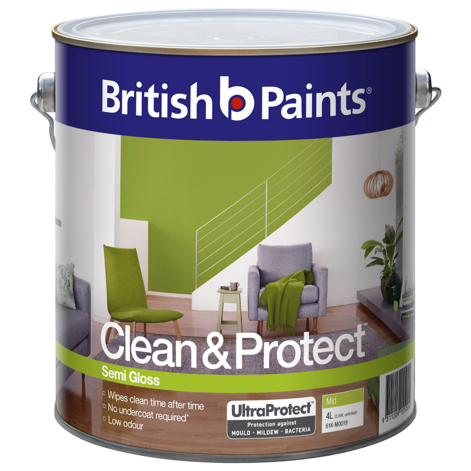 British Paints Clean & Protect 4L Semi Gloss Mid Interior Paint