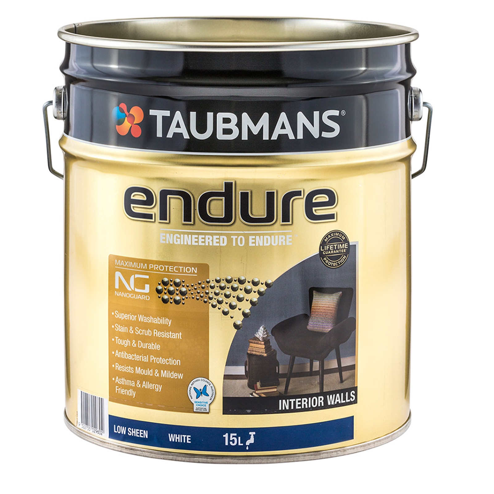 Taubmans Endure 15L White Low Sheen Interior Walls
