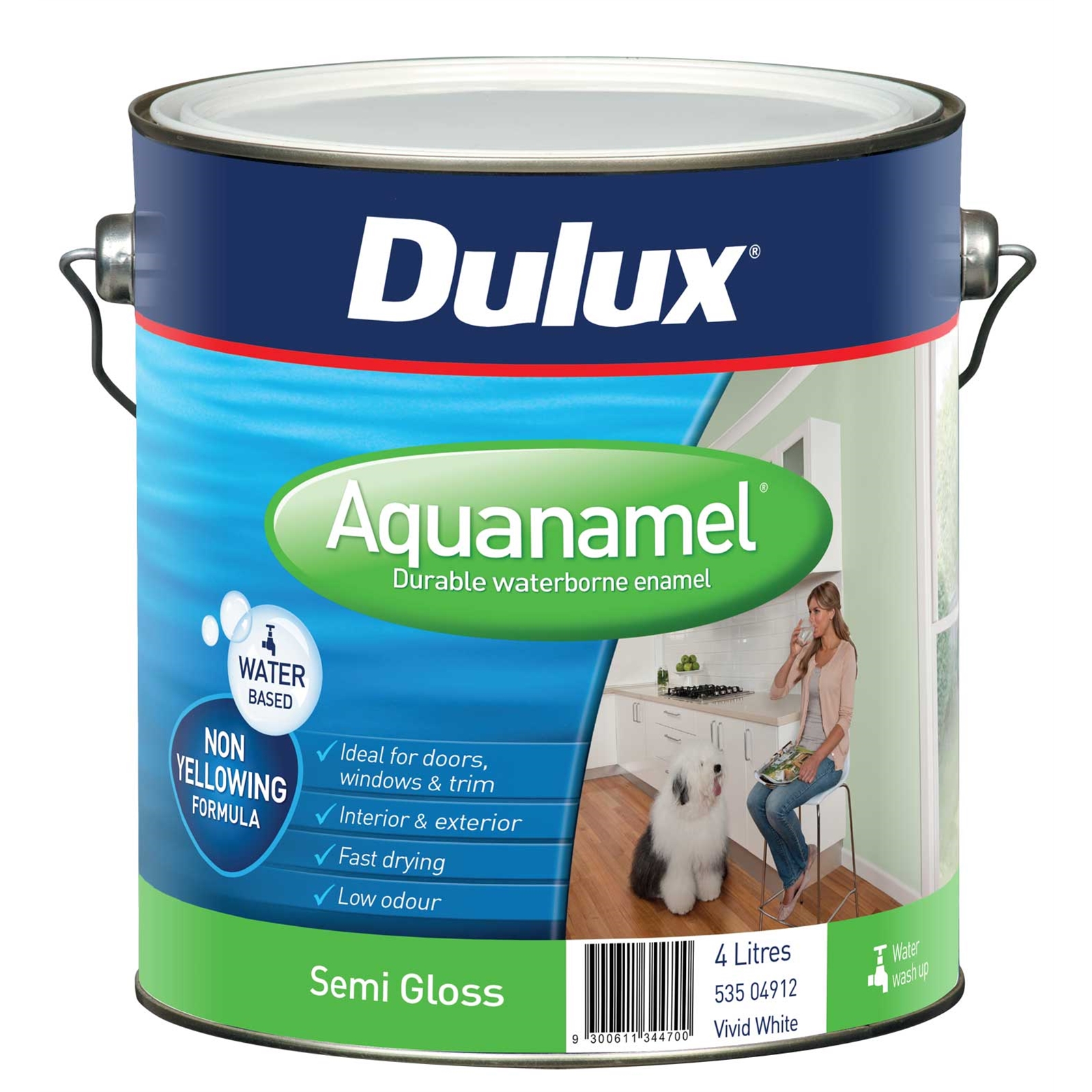 Dulux Aquanamel 4L White Semi Gloss Enamel Paint