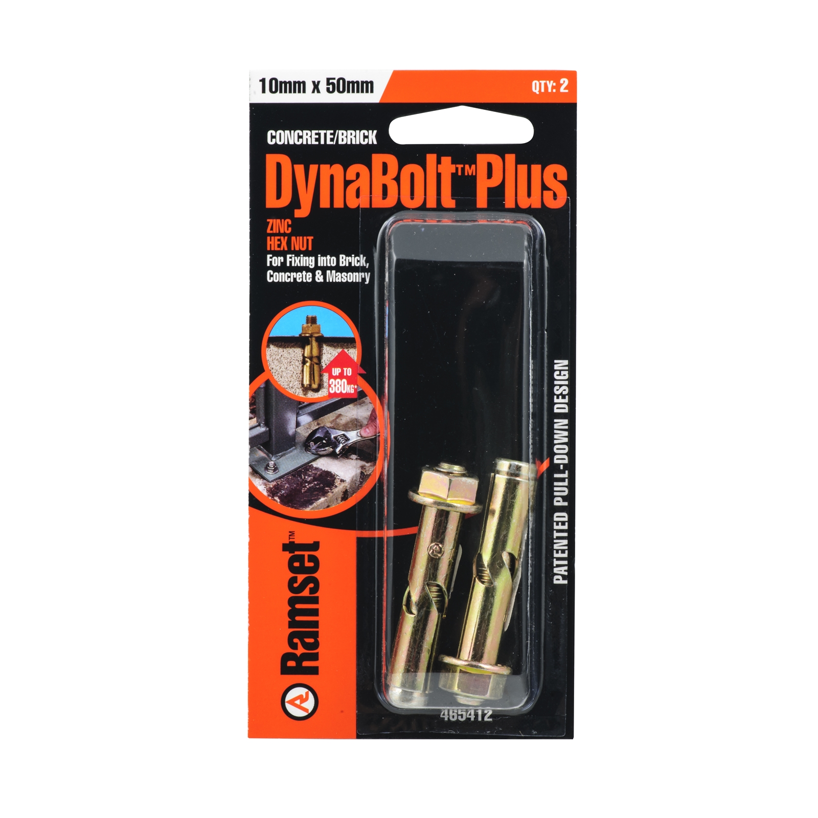 Ramset 10 x 50mm DynaBolt Plus Hex Nut Bolt - 2 Pack