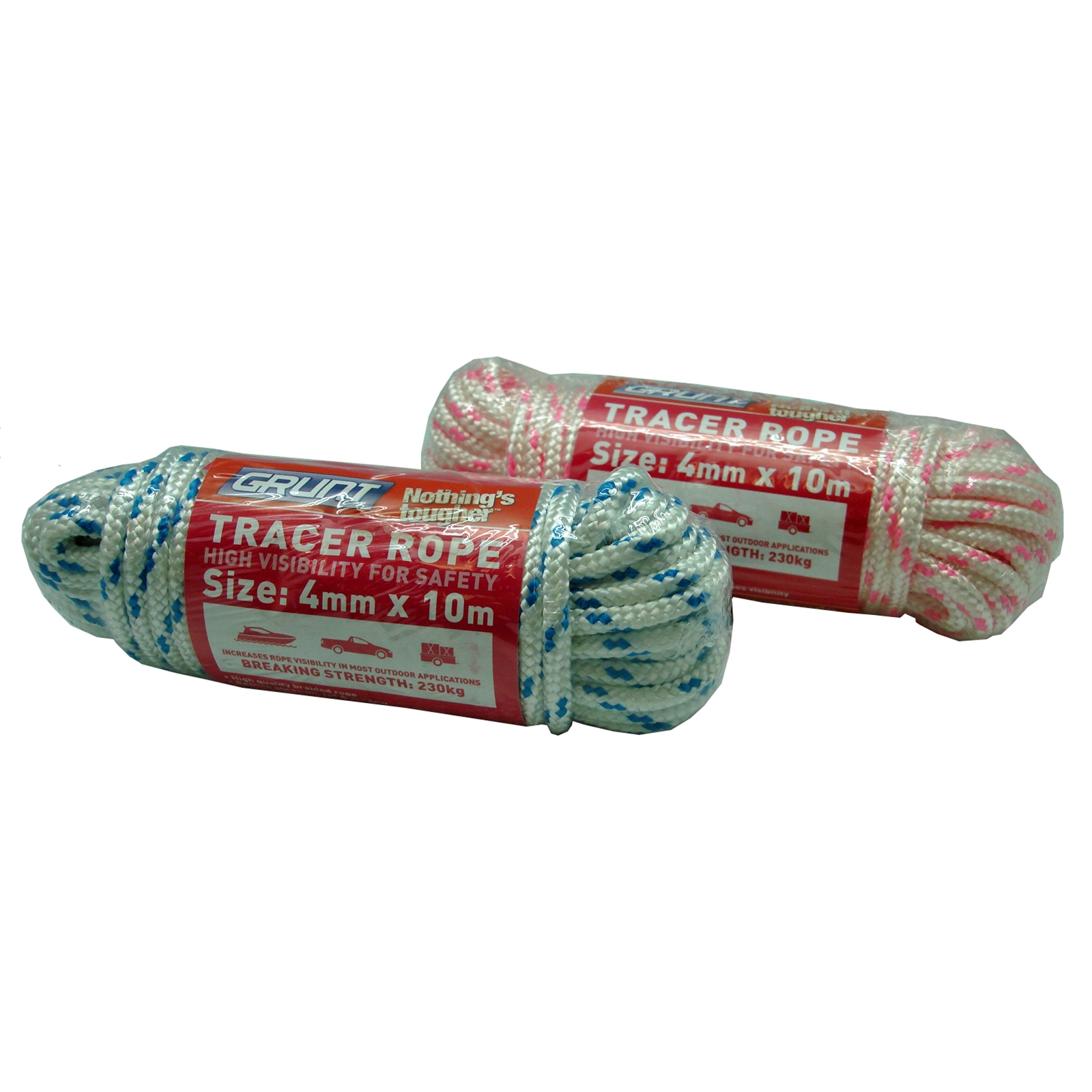Grunt 4mm x 10m White With Pink / Blue Tracer Rope