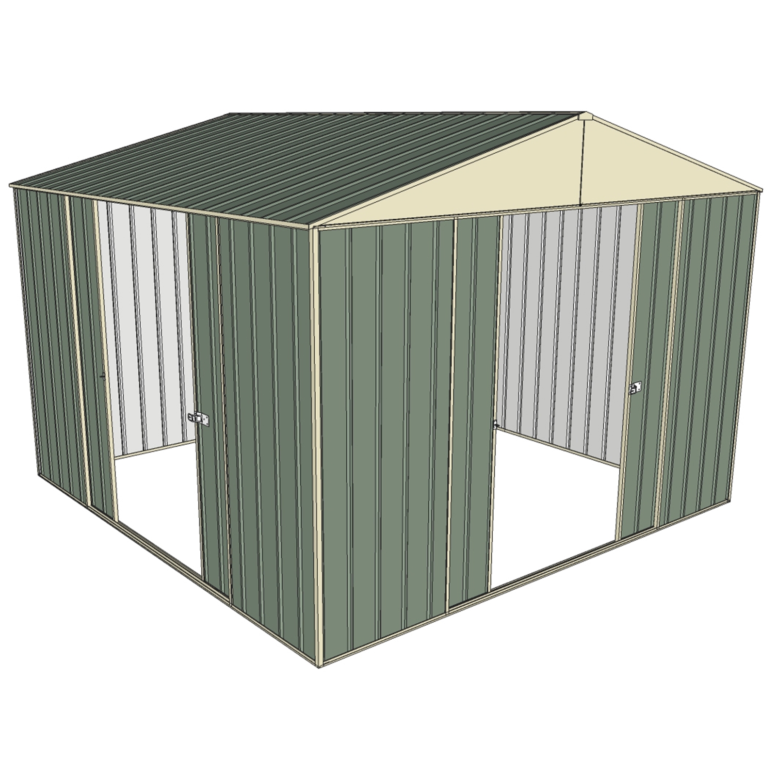 Build-a-Shed 3.0 x 3.0m Green Dual Double Sliding Door Shed