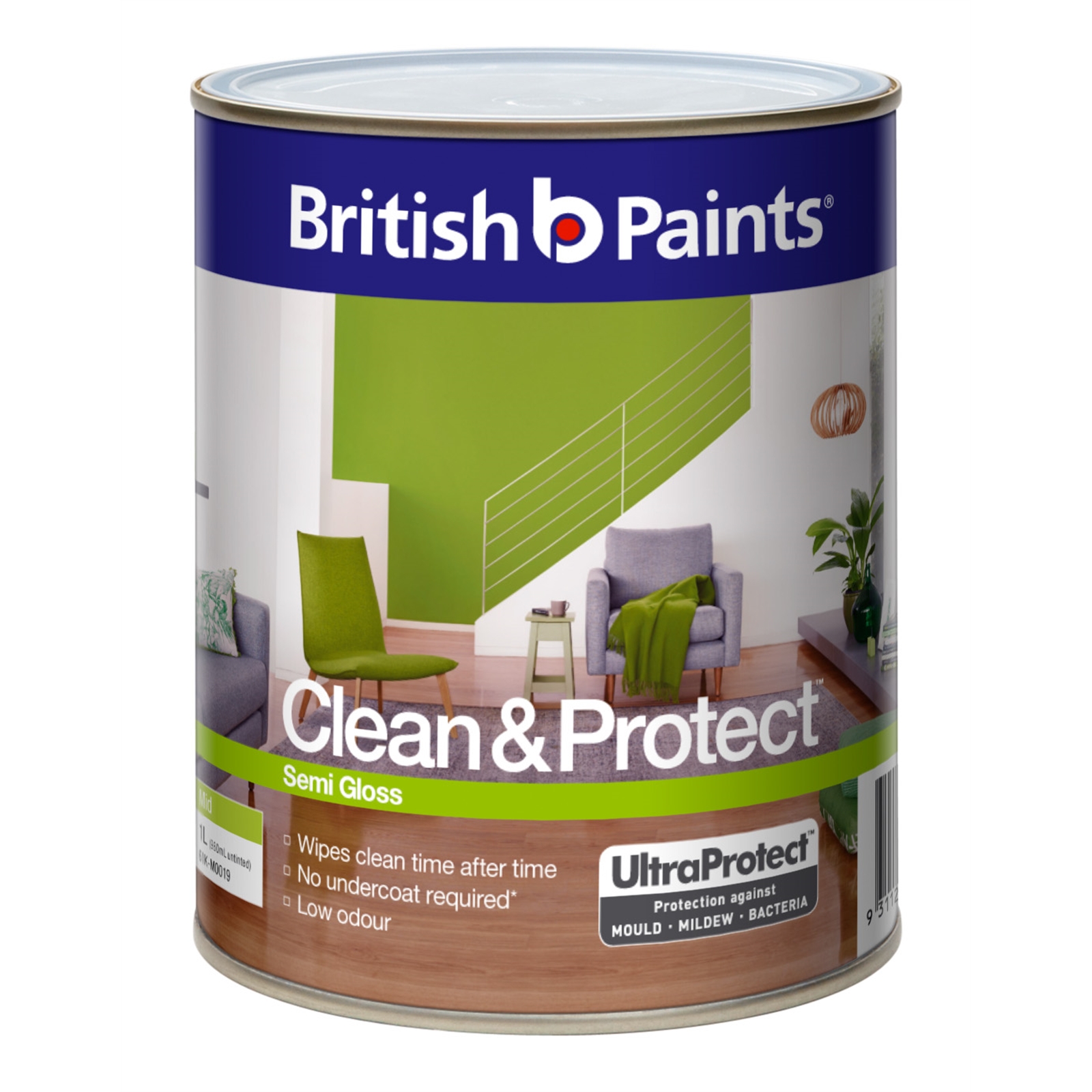 British Paints Clean & Protect 1L Semi Gloss Mid Interior Paint