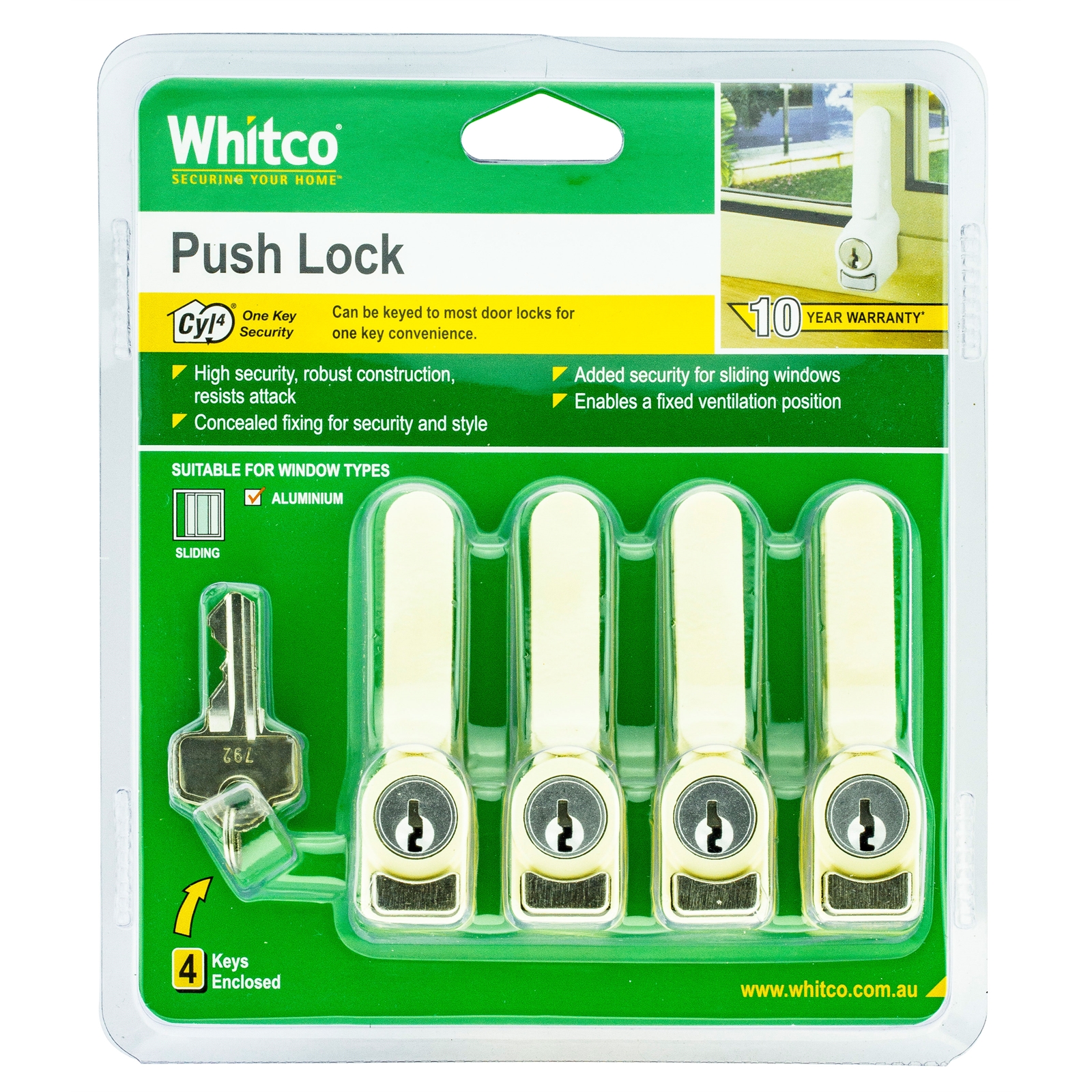 Whitco Primrose CYL4 Sliding Window Lock - 4 Pack