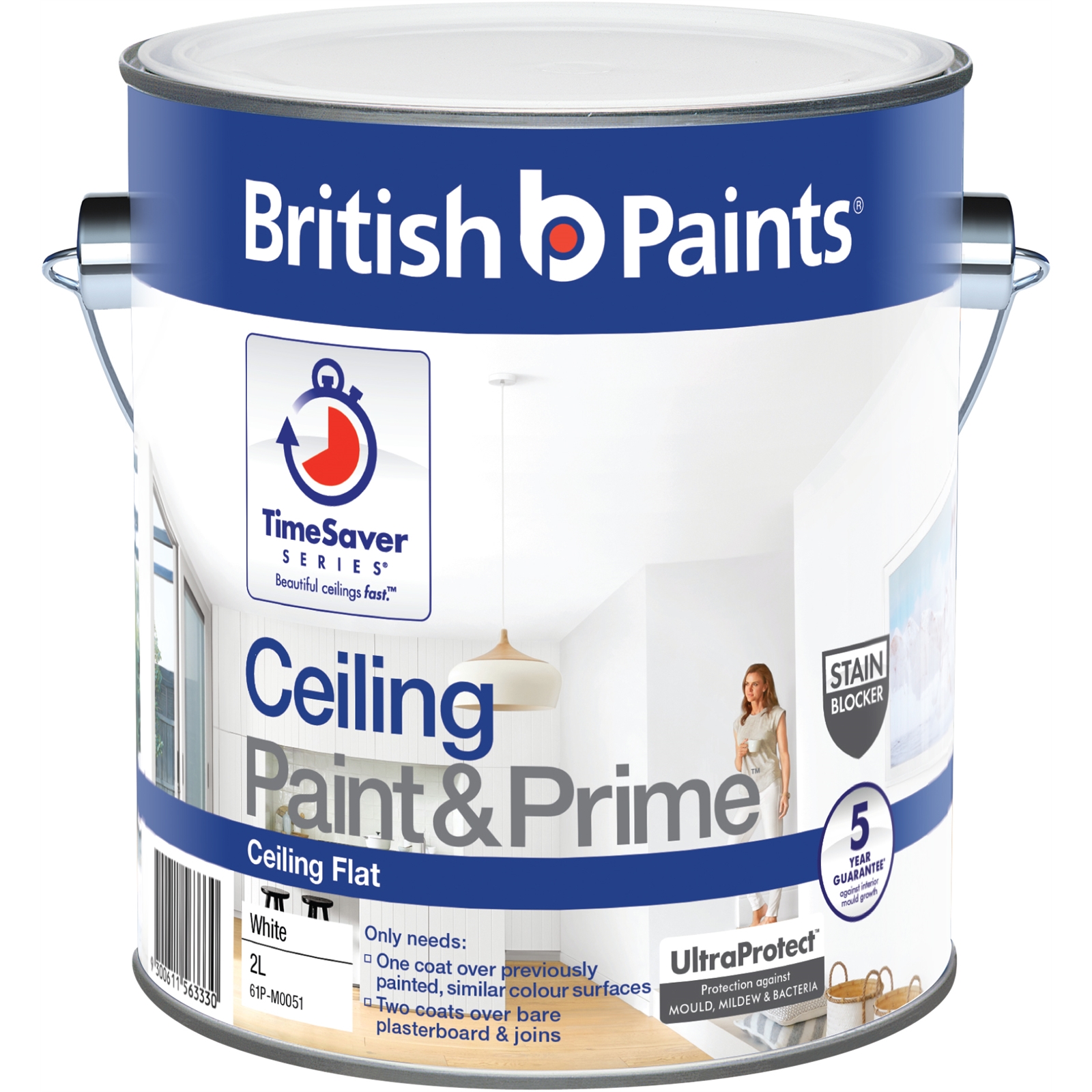 British Paints 2L White Paint and Prime Ceiling Paint