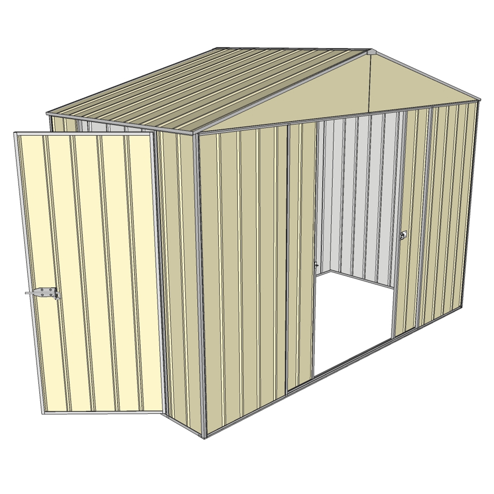Build-a-Shed 3.0 x 1.5 x 2.3m Cream Double Sliding and Single Hinge Door Narrow Shed