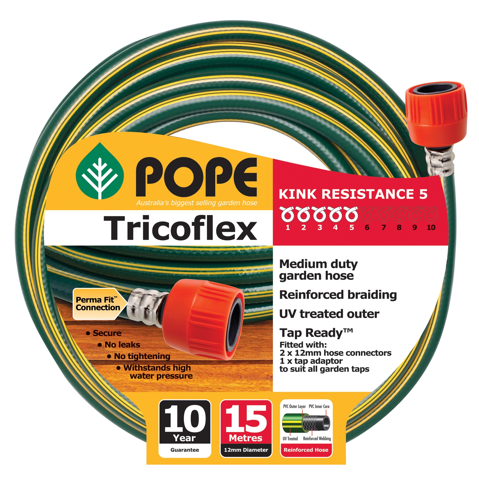 Pope 12mm x 15m Tricoflex Garden Hose