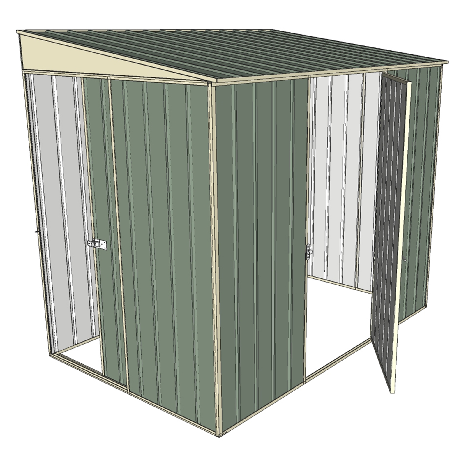 Build-a-Shed 2.3 x 1.5 x 2.0m Green Skillion Two Single Hinged Doors Narrow Shed