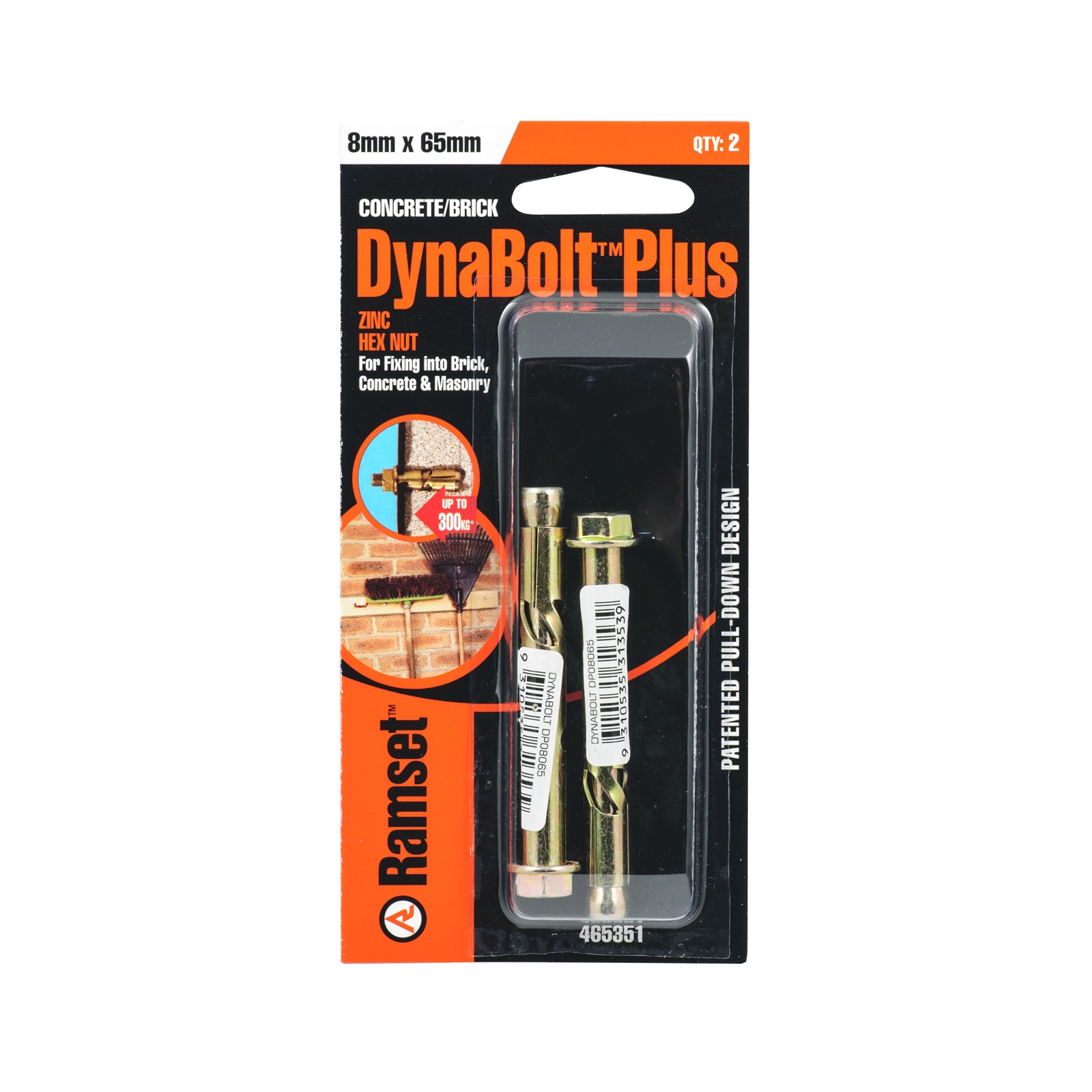 Ramset 6 x 65mm DynaBolt Plus Hex Nut Bolt - 2 Pack