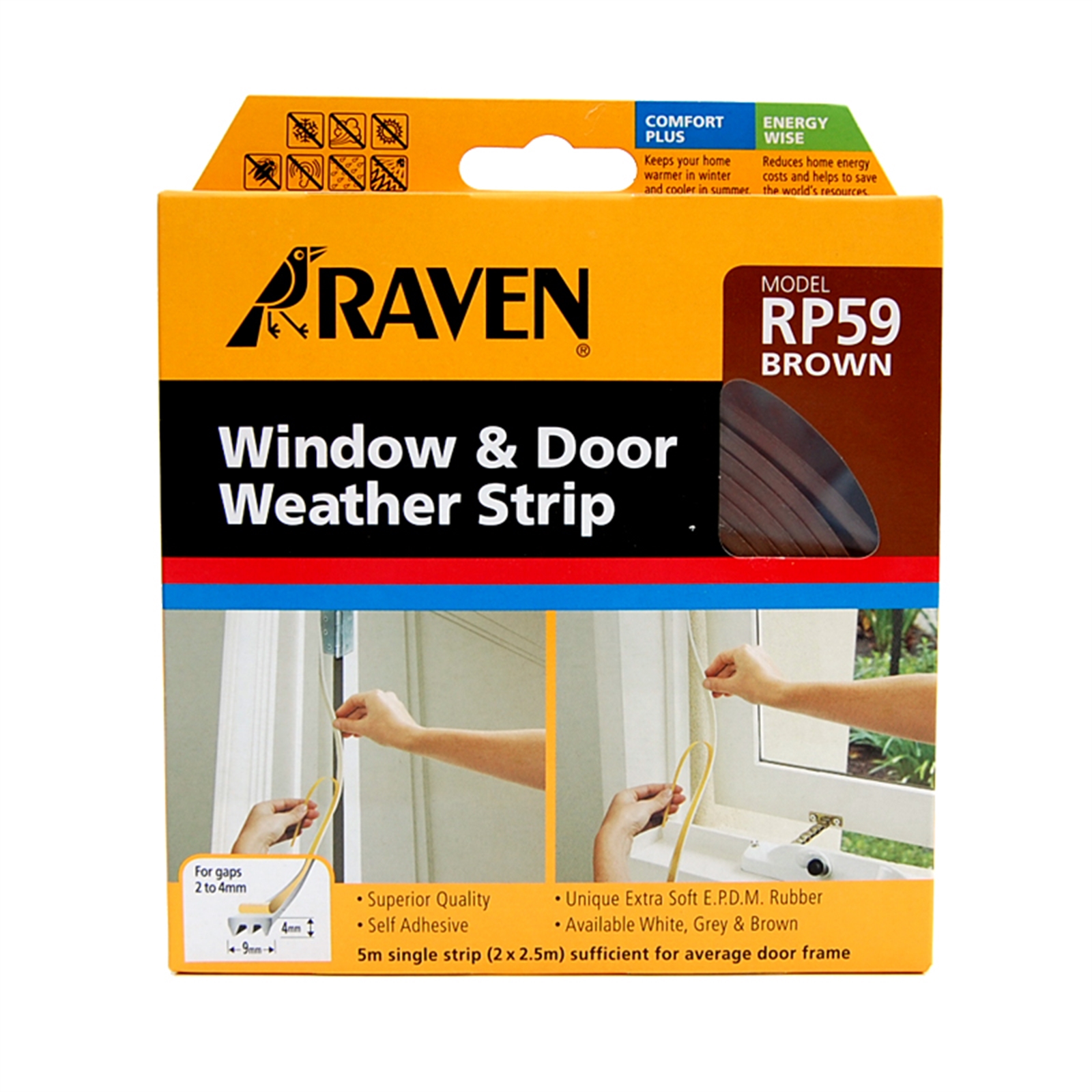 Raven 5m Brown Door and Window Weather Strip