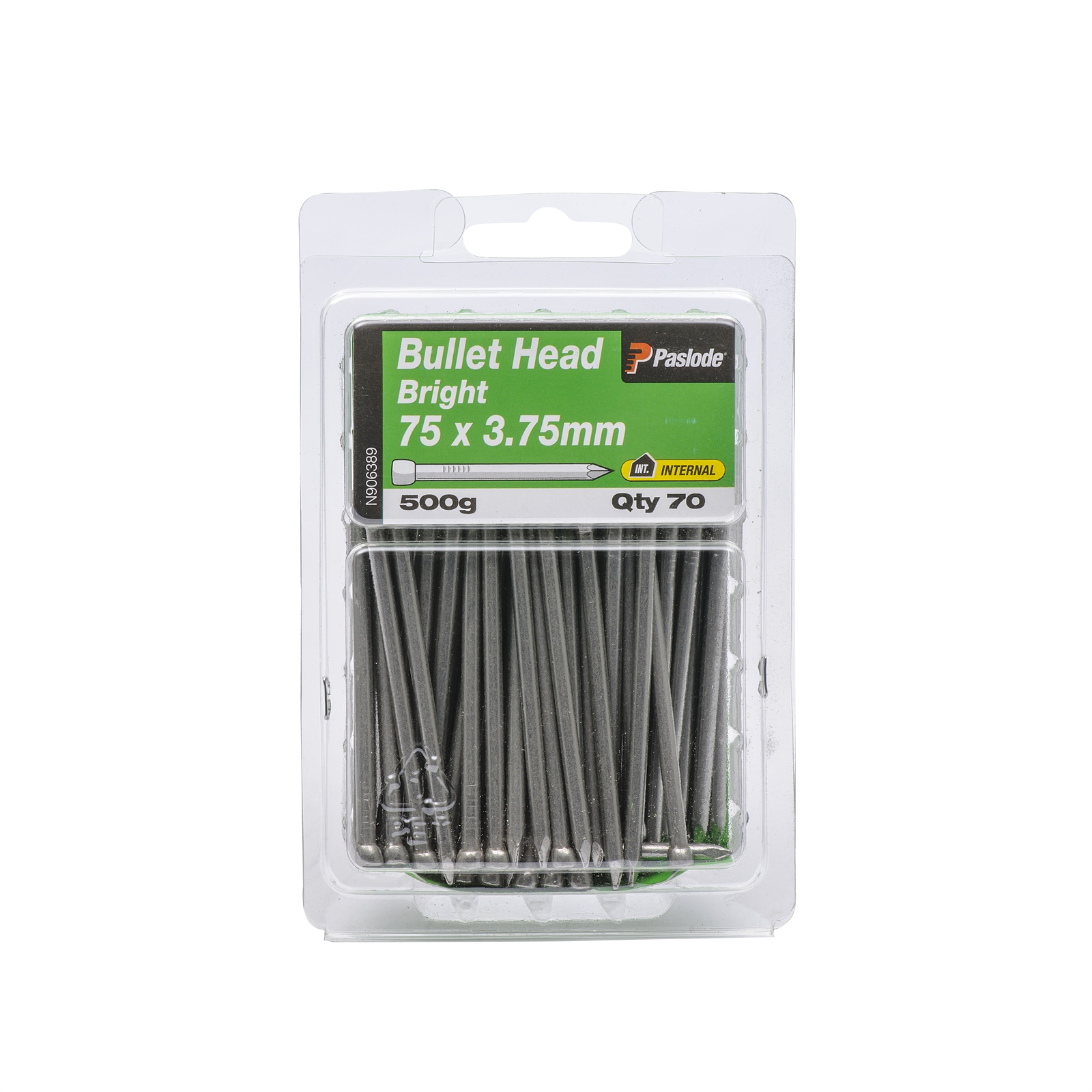 Paslode 75 x 3.75mm 500g Bright Steel Bullet Head Nails - 70 Pack