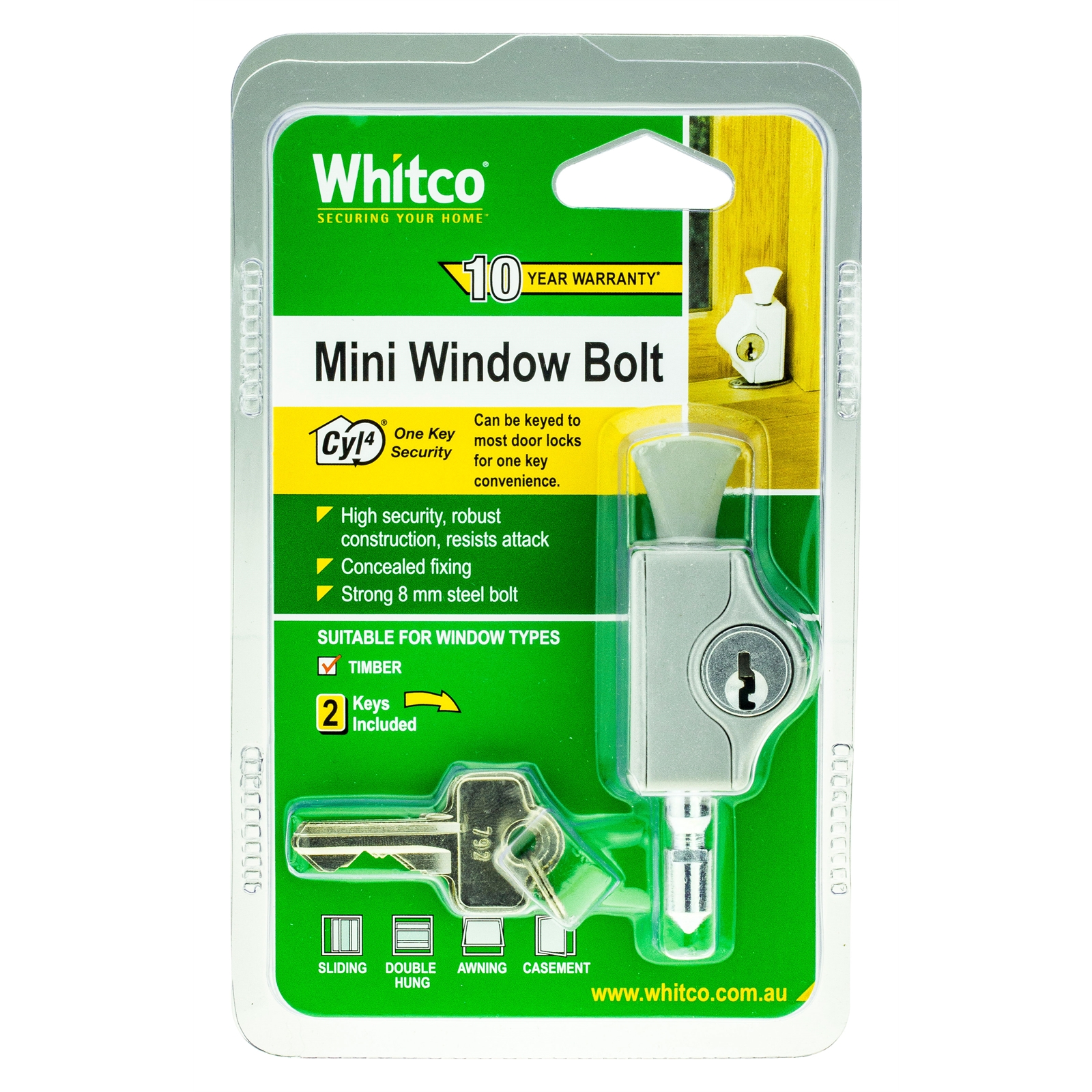 Whitco Silver CYL4 Mini Bolt Lock
