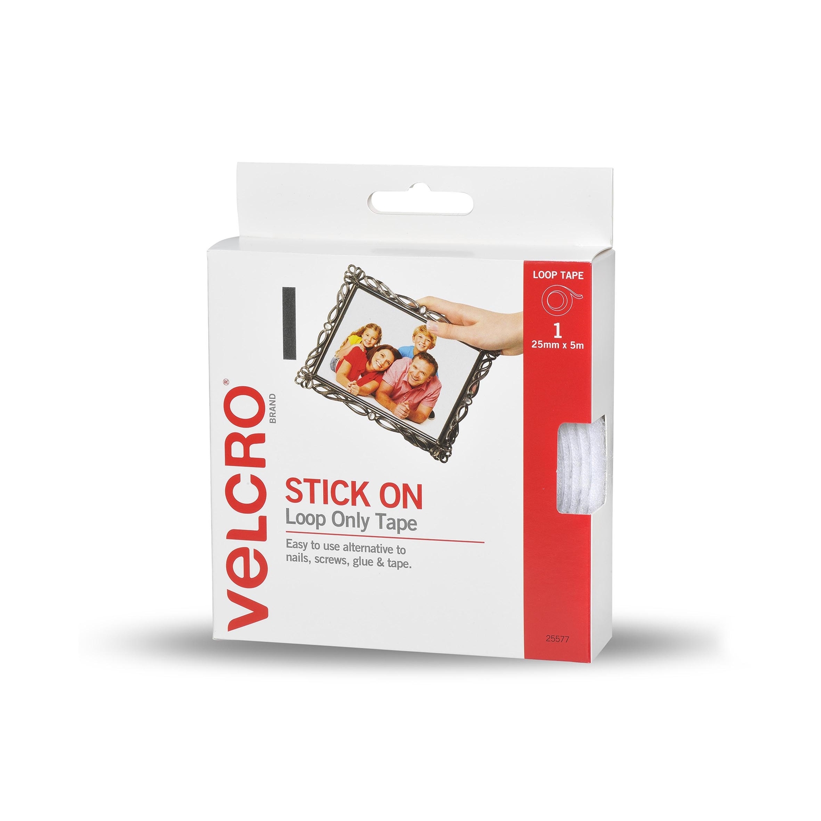 VELCRO® Brand 25mm x 5m White Stick On Loop Only Tape