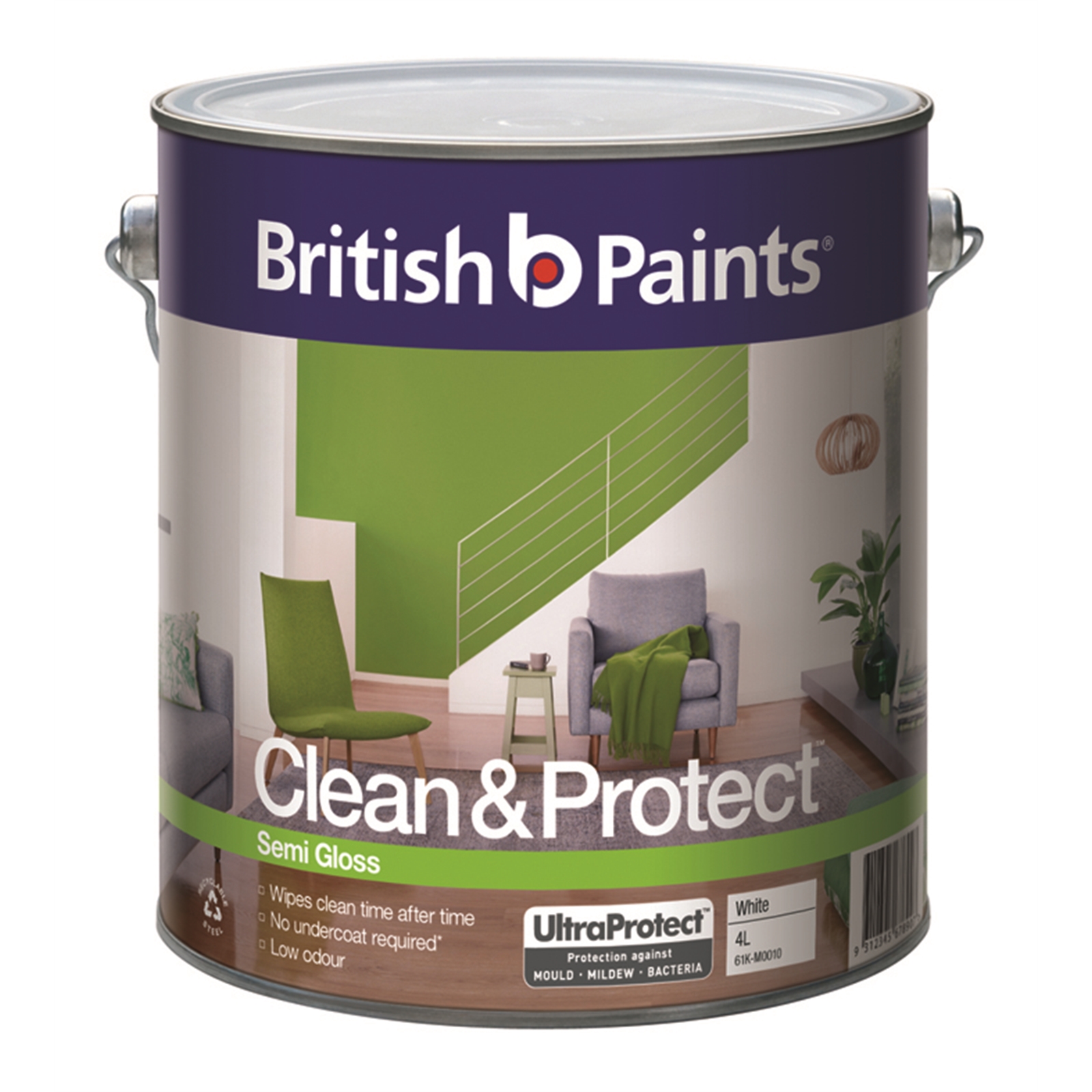 British Paints Clean & Protect 4L Semi Gloss White Interior Paint