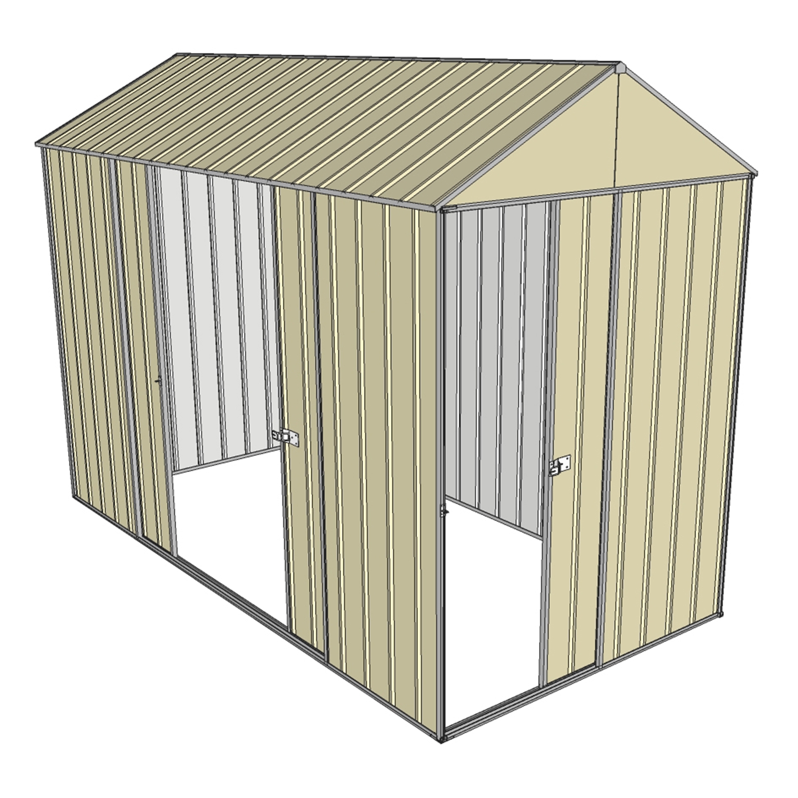 Build-a-Shed 1.5 x 2.3 x 3.0m Cream Front Gable Single Sliding And Double Sliding Doors Shed