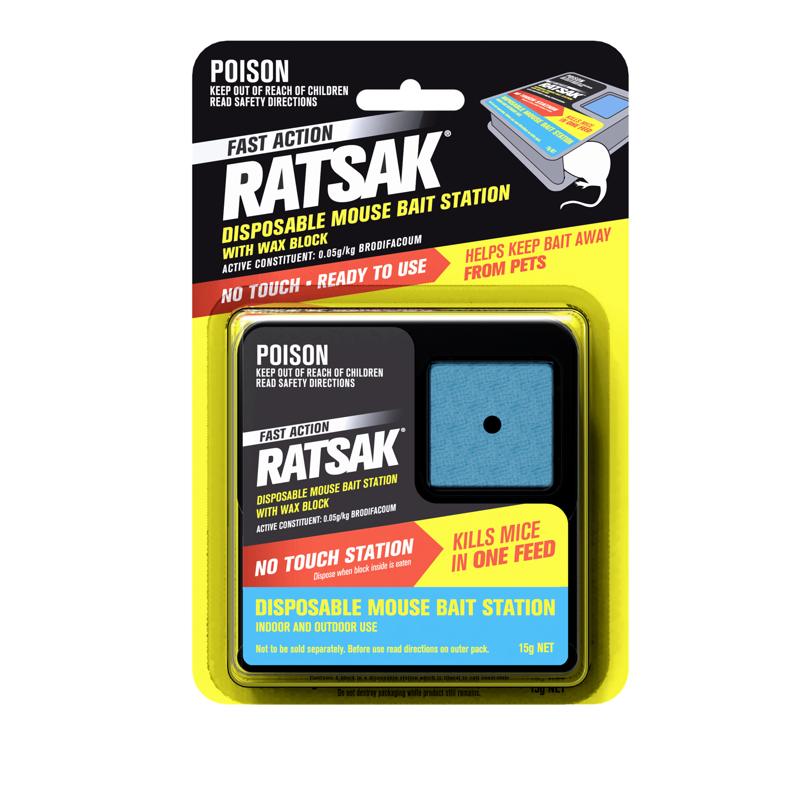 Ratsak Disposable Mouse Bait Station With Wax Block