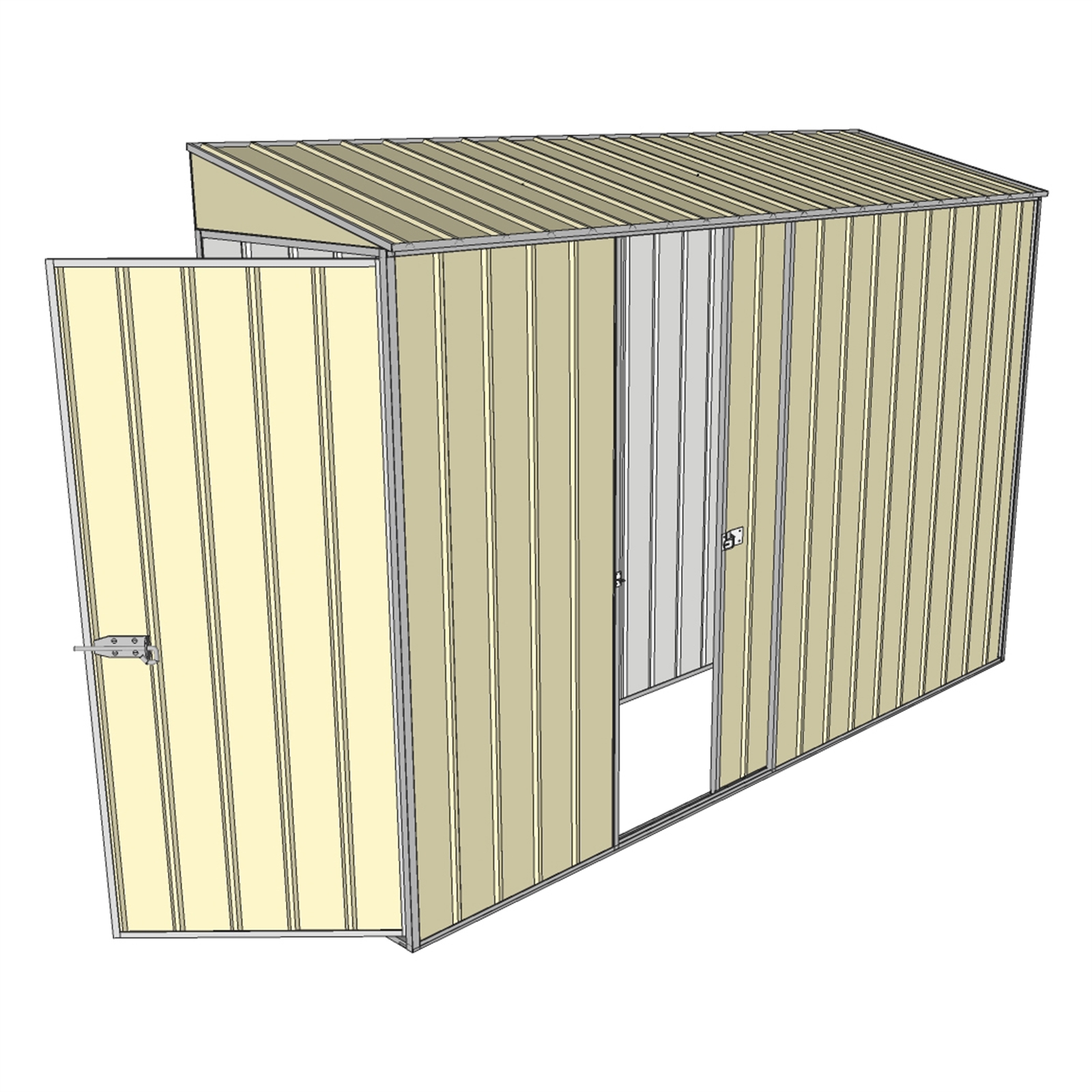 Build-a-Shed 0.8 x 2.0 x 3.0m Cream Single Hinge and Single Sliding Door Narrow Shed