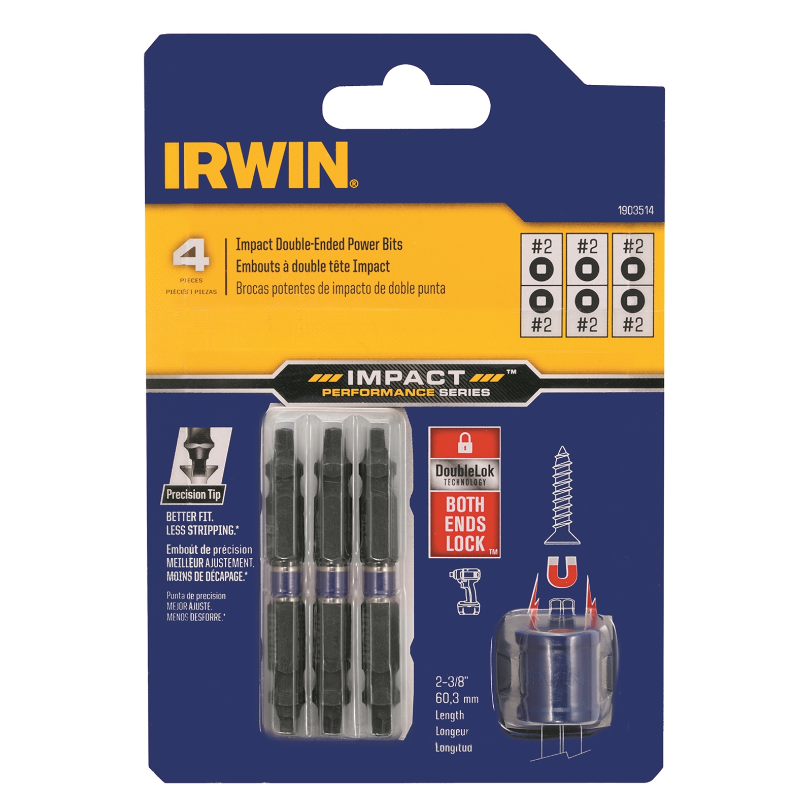 Irwin Impact Double Ended Screwdriver Bits With Mag Collar - 3 Pack
