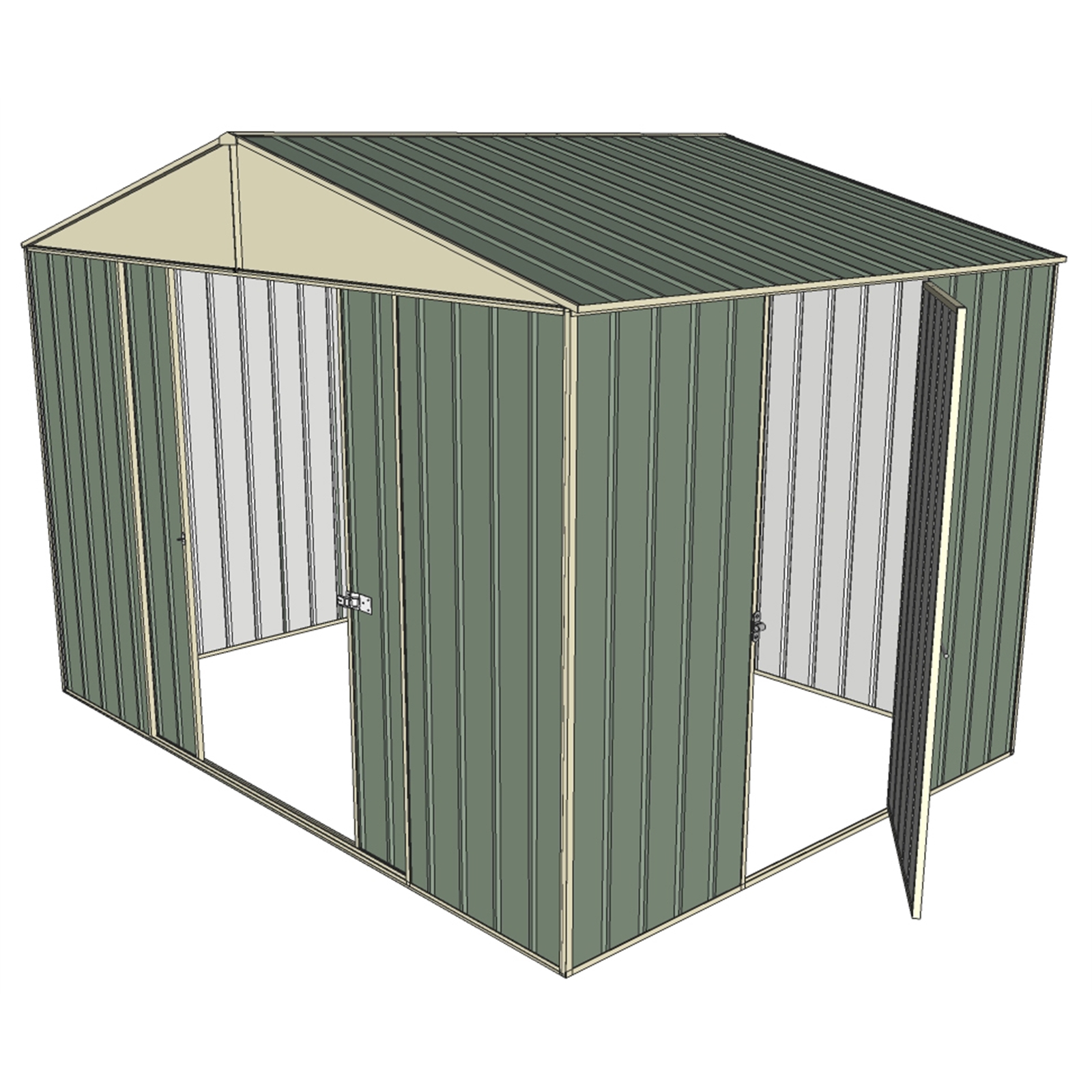 Build-a-Shed 3.0 x 2.3 x 2.3m Green Double Sliding and Single Hinge Door Narrow Shed