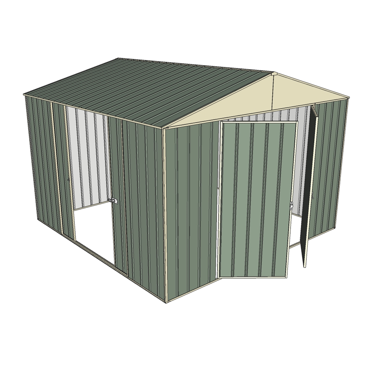 Build-a-Shed 3.0 x 3.0m Green Double Hinge & Double Sliding Door Shed