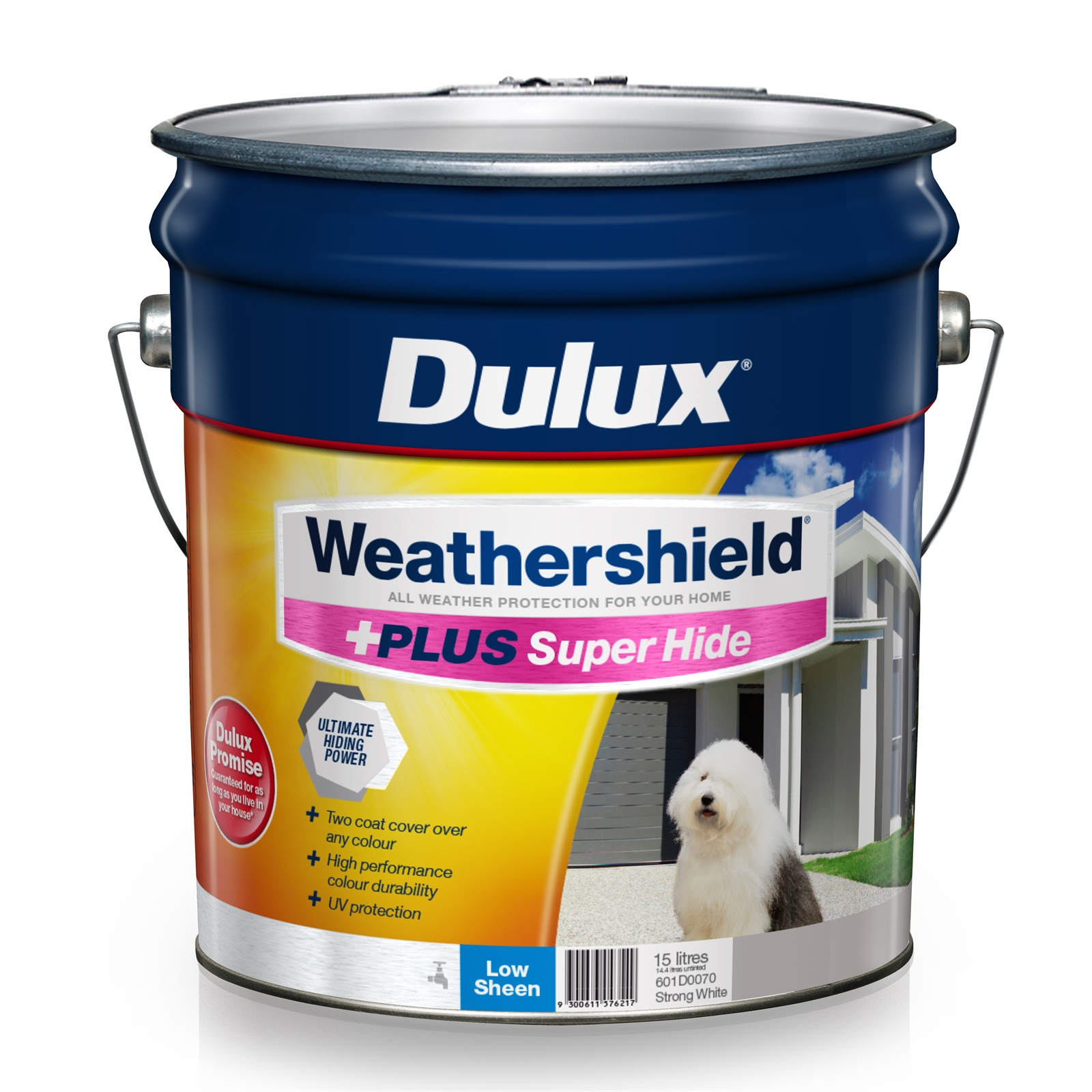 Dulux Weathershield +PLUS Super Hide Low Sheen Strong White 15L