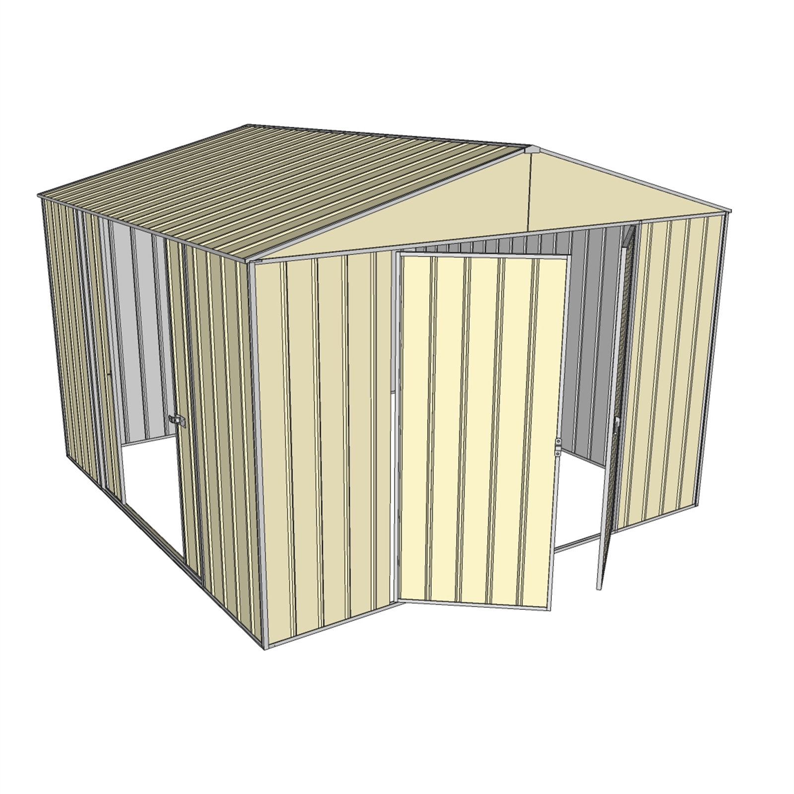 Build-a-Shed 3.0 x 3.0m Cream Double Hinge & Double Sliding Door Shed