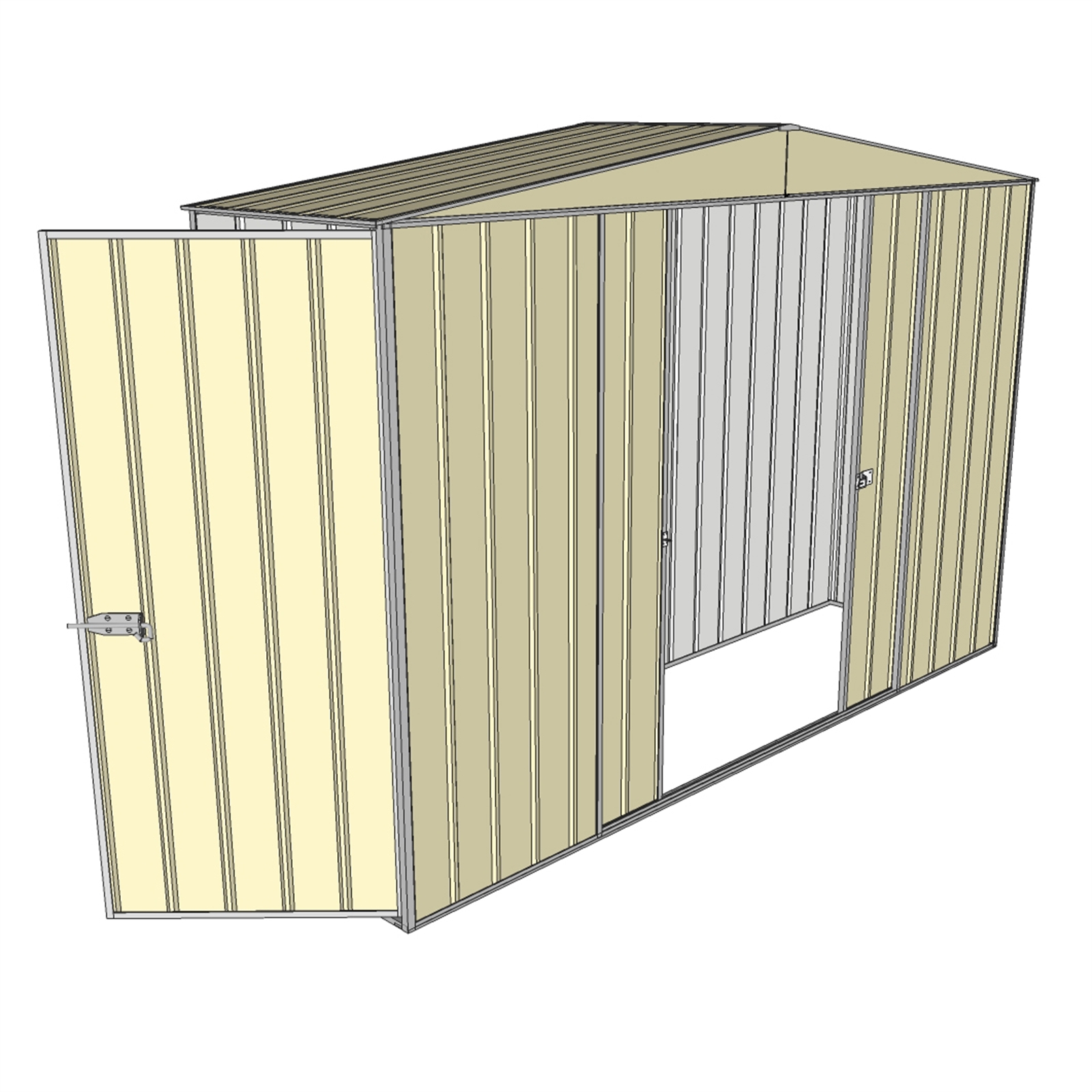 Build-a-Shed 3.0 x 0.8 x 2.3m Cream Double Sliding and Single Hinge Door Narrow Shed