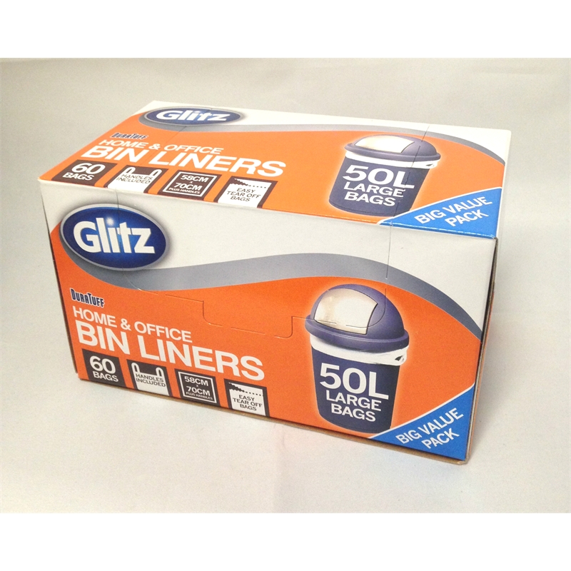 Glitz 50L Large Tie Top Kitchen Bin Liners 60 Pack Bunnings Warehouse