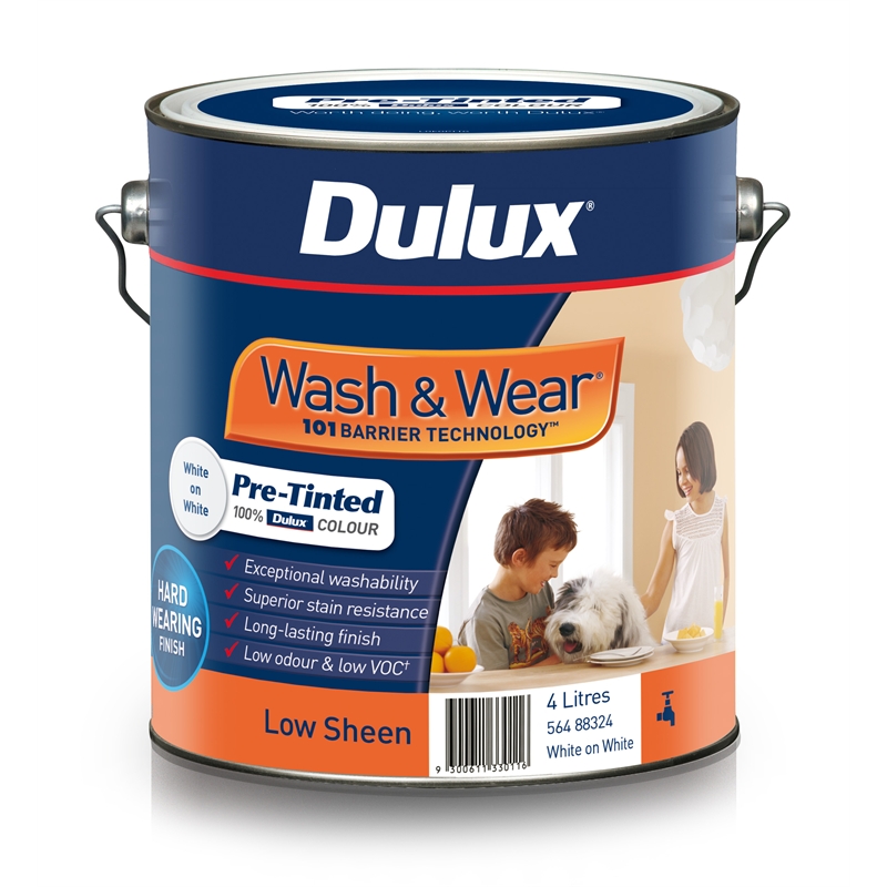 Dulux 4L Wash & Wear Low Sheen White On White I/N 1400634 | Bunnings ...