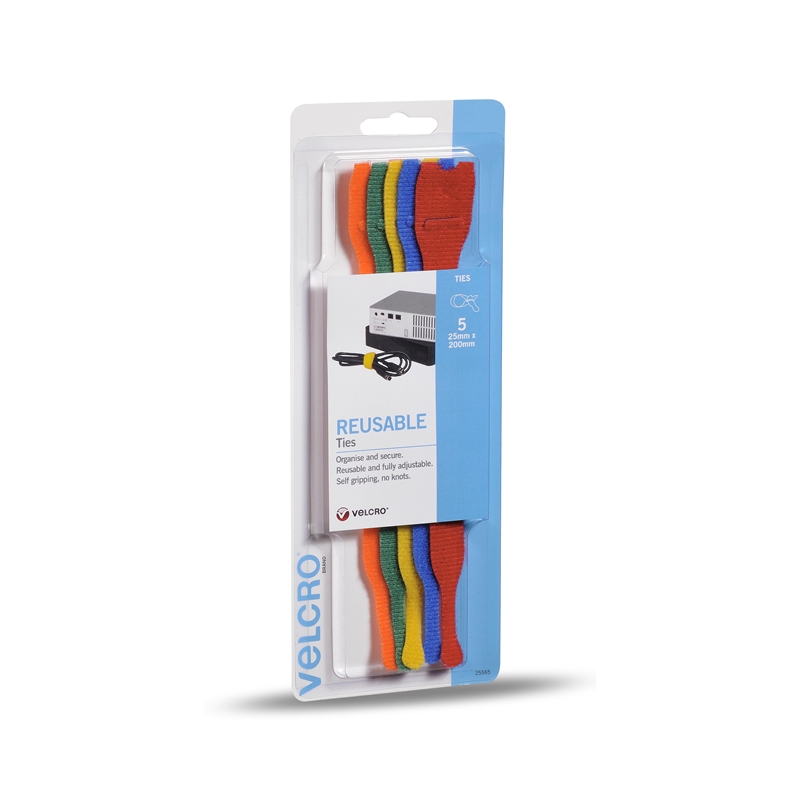 VELCRO® Brand 25 x 200mm MultiColoured Reusable Ties For Cables, Wires