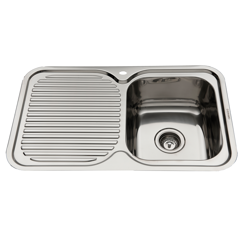 Everhard 780mm Nugleam Single Bowl Right Hand Kitchen Sink With Drainer